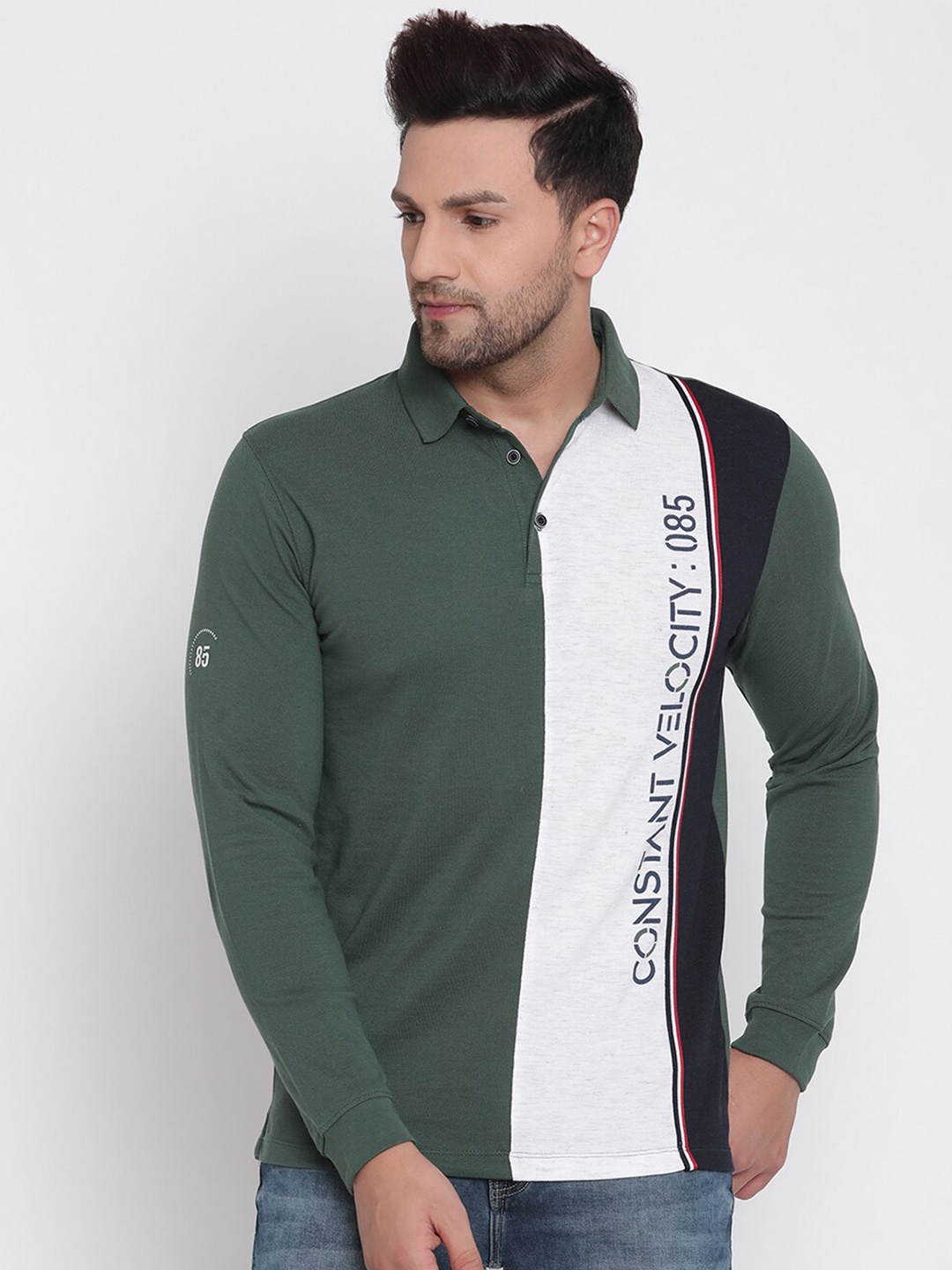 

METTLE Men Green Colourblocked Polo Collar T-shirt