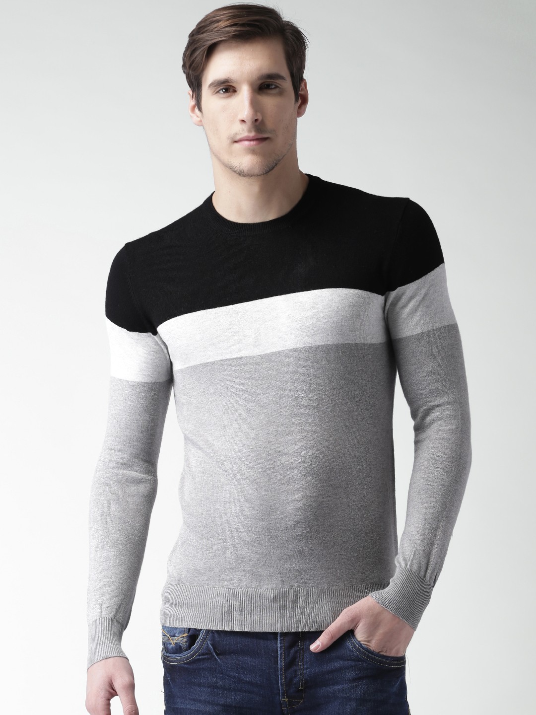 

ALCOTT Men Black & Grey Colourblocked Sweater