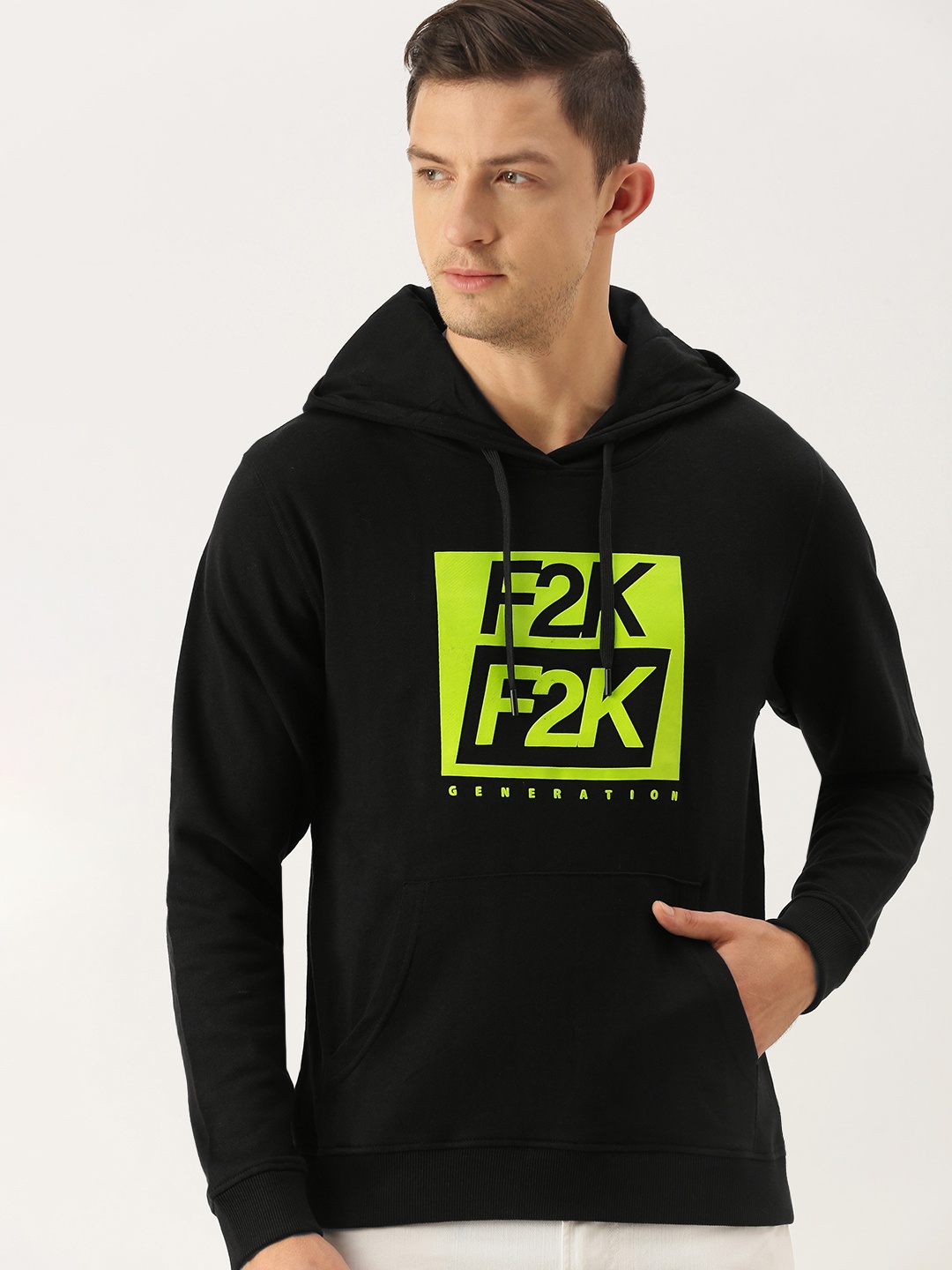 

Flying Machine Men Black Printed Hooded Pure Cotton Sweatshirt