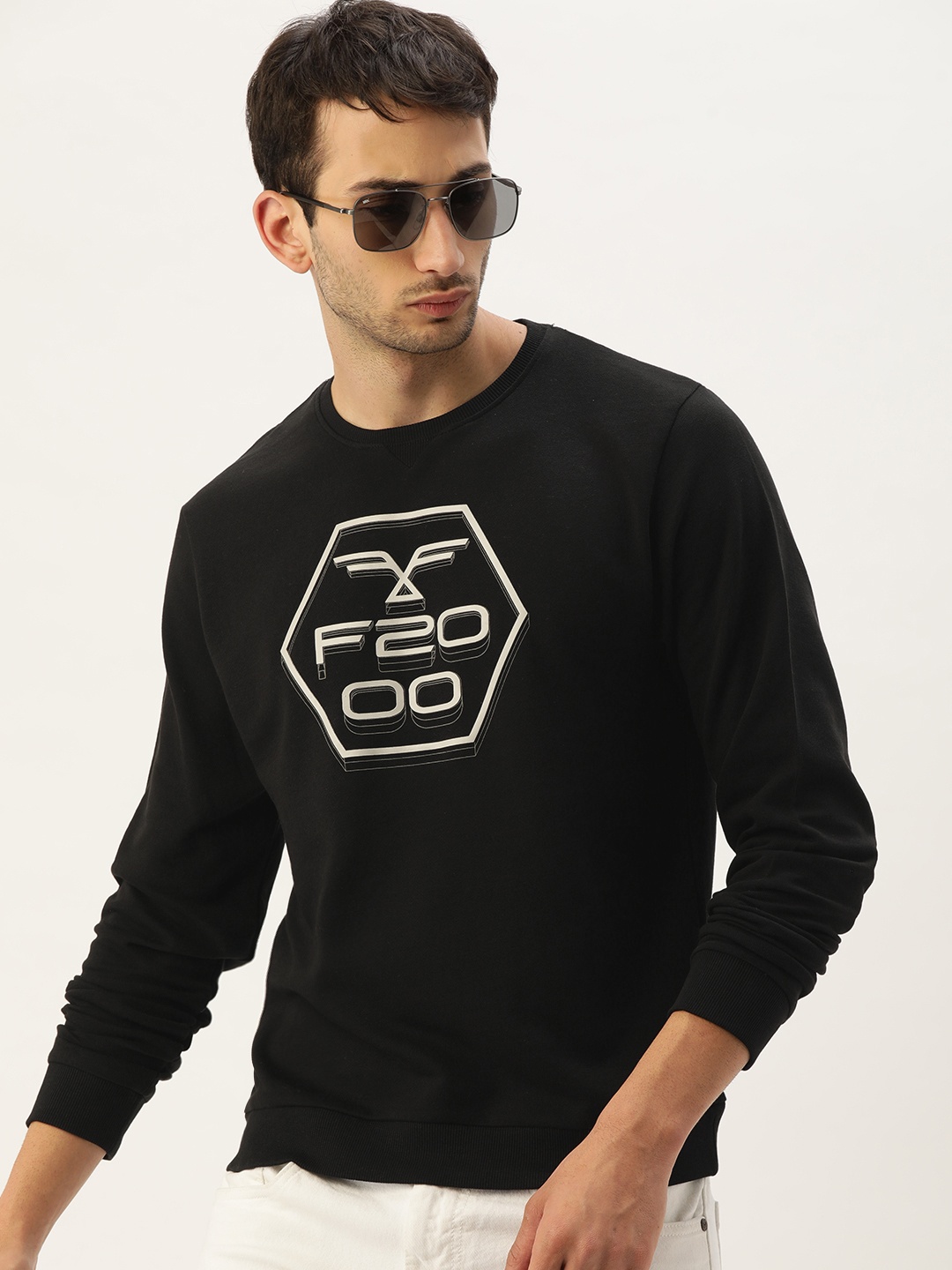 

Flying Machine Men Black Printed Pure Cotton Sweatshirt