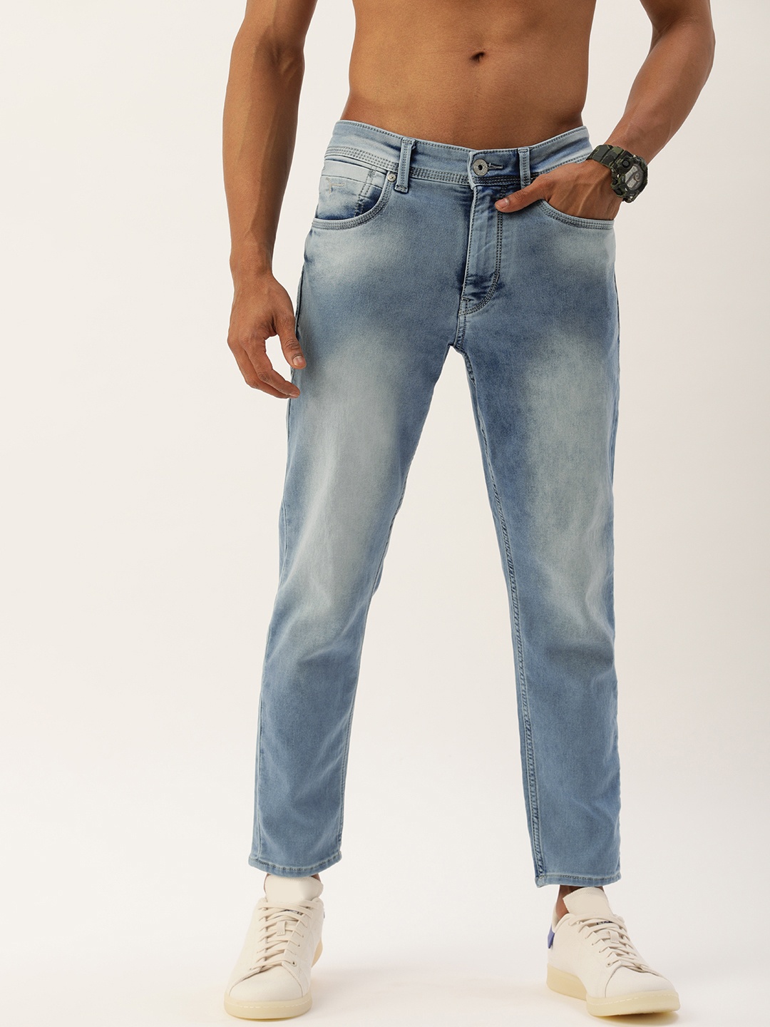 

Flying Machine Men Blue MJ Mankle Fit Heavy Fade Stretchable Cropped Jeans