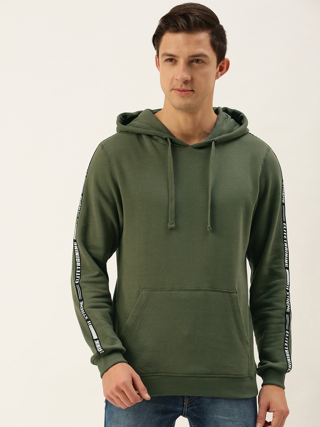 Flying Machine Men Green Typographic Printed Hooded Sweatshirt