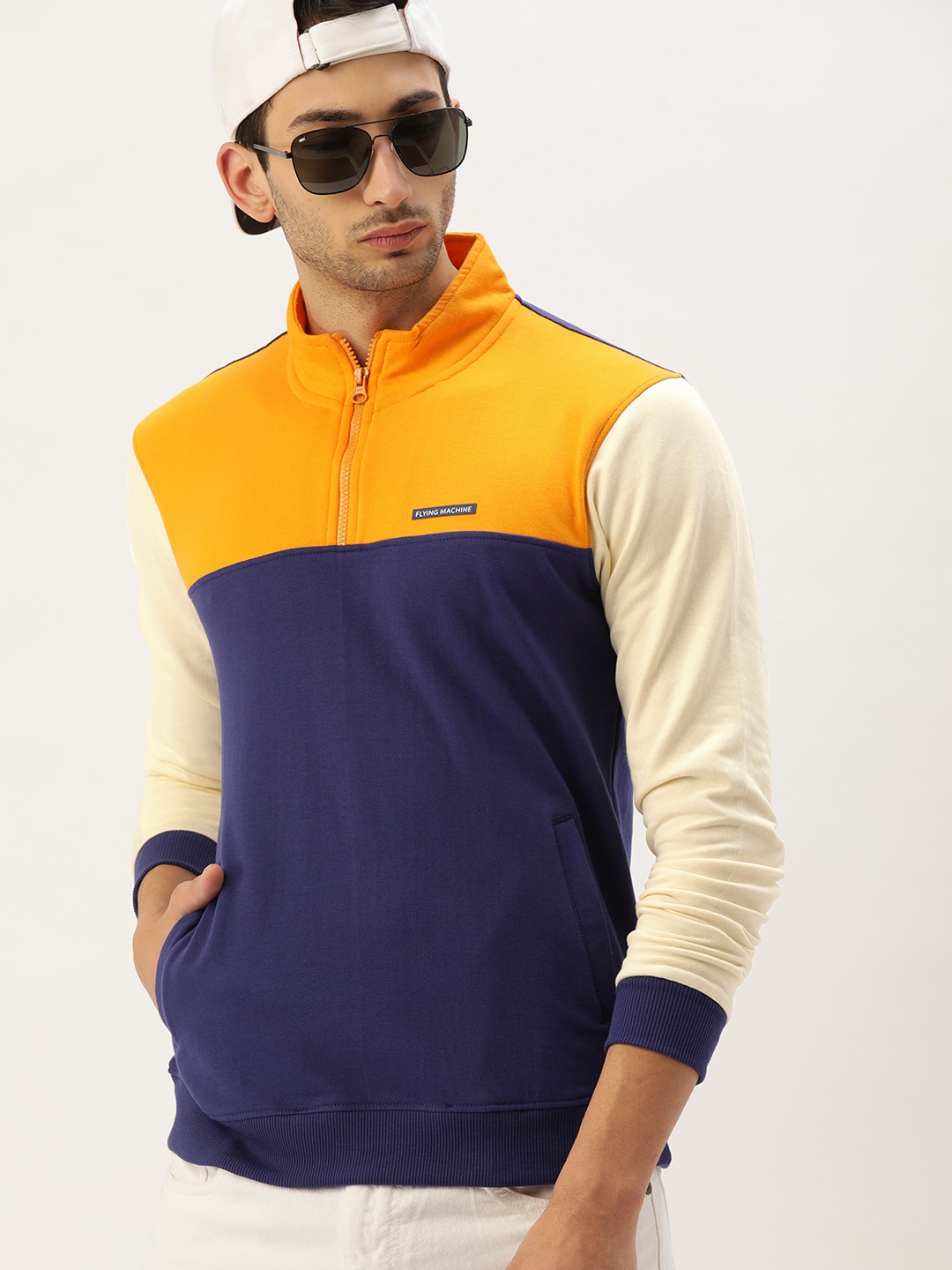 

Flying Machine Men Navy Blue Colourblocked Sweatshirt