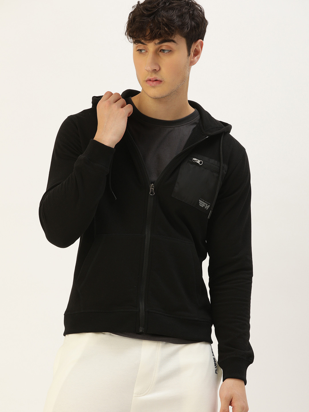 

Flying Machine Men Black Solid Hooded Sweatshirt