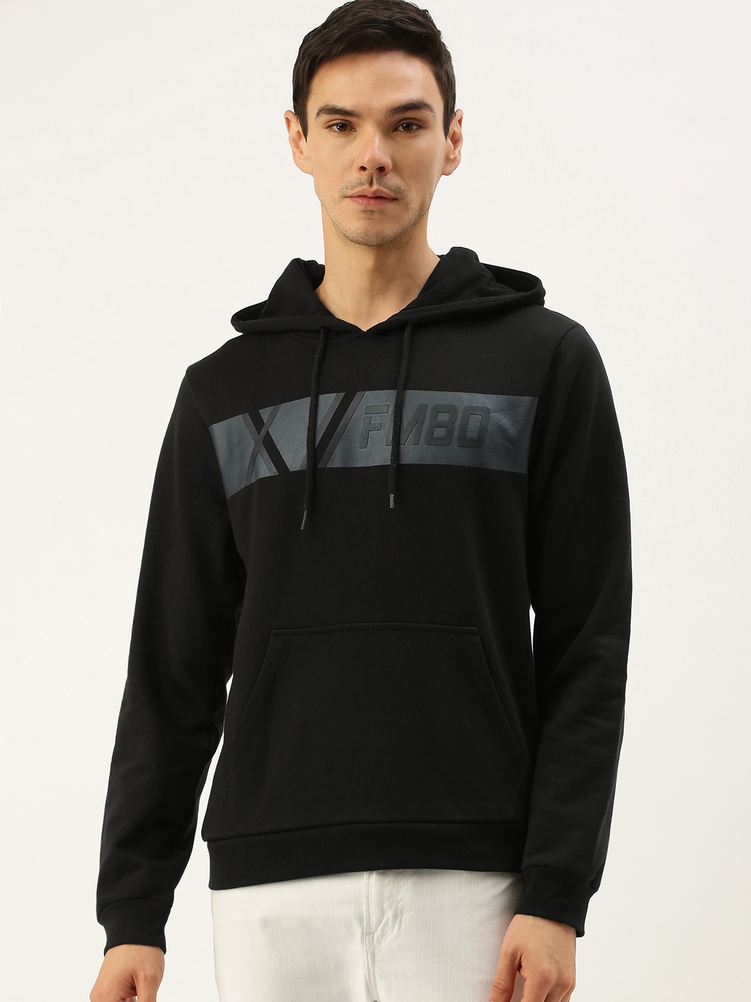 

Flying Machine Men Black Printed Hooded Sweatshirt