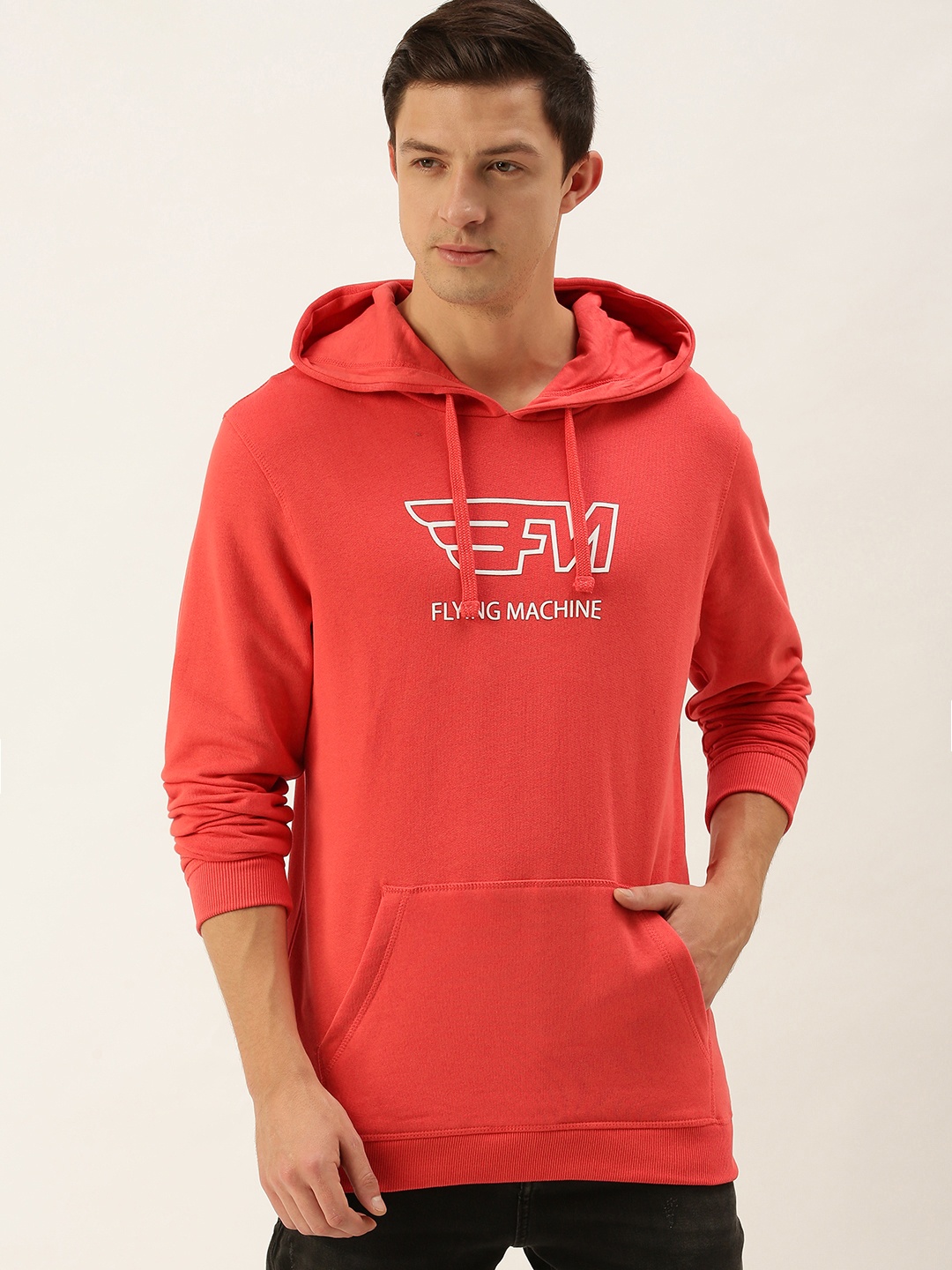 

Flying Machine Men Pink Typographic Printed Hooded Sweatshirt