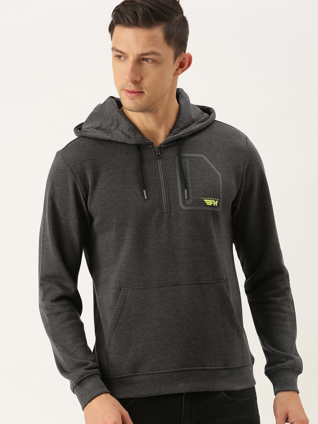 

Flying Machine Men Charcoal Solid Hooded Pullover Sweatshirt