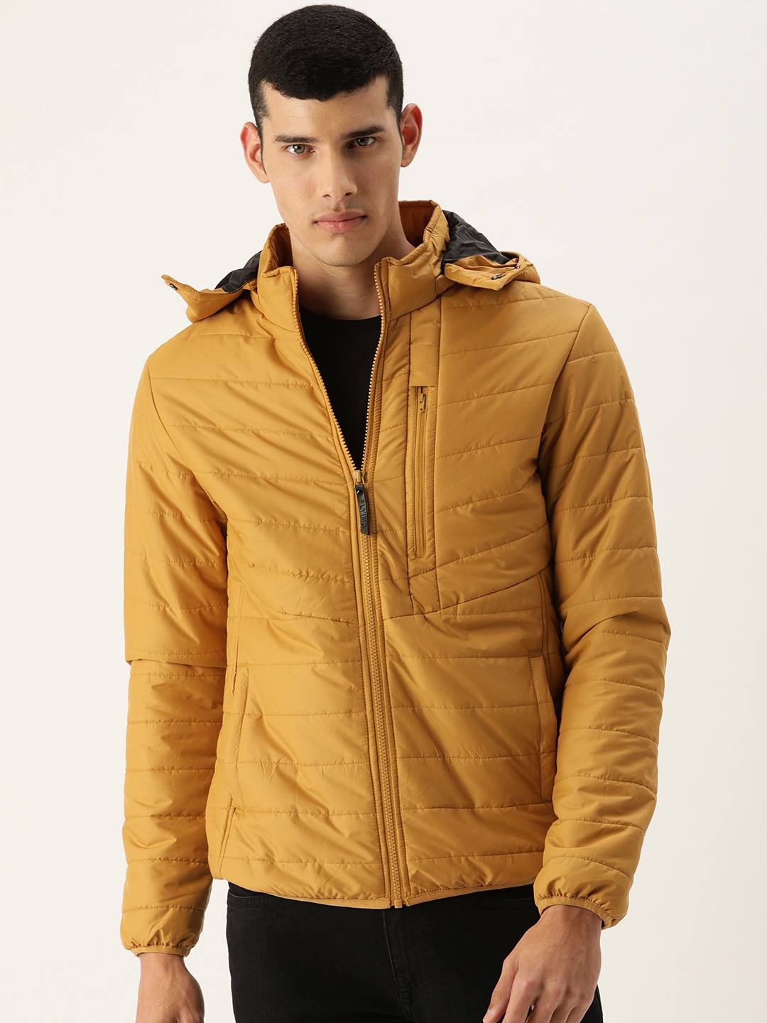 

Flying Machine Men Mustard Solid Hooded Padded Jacket