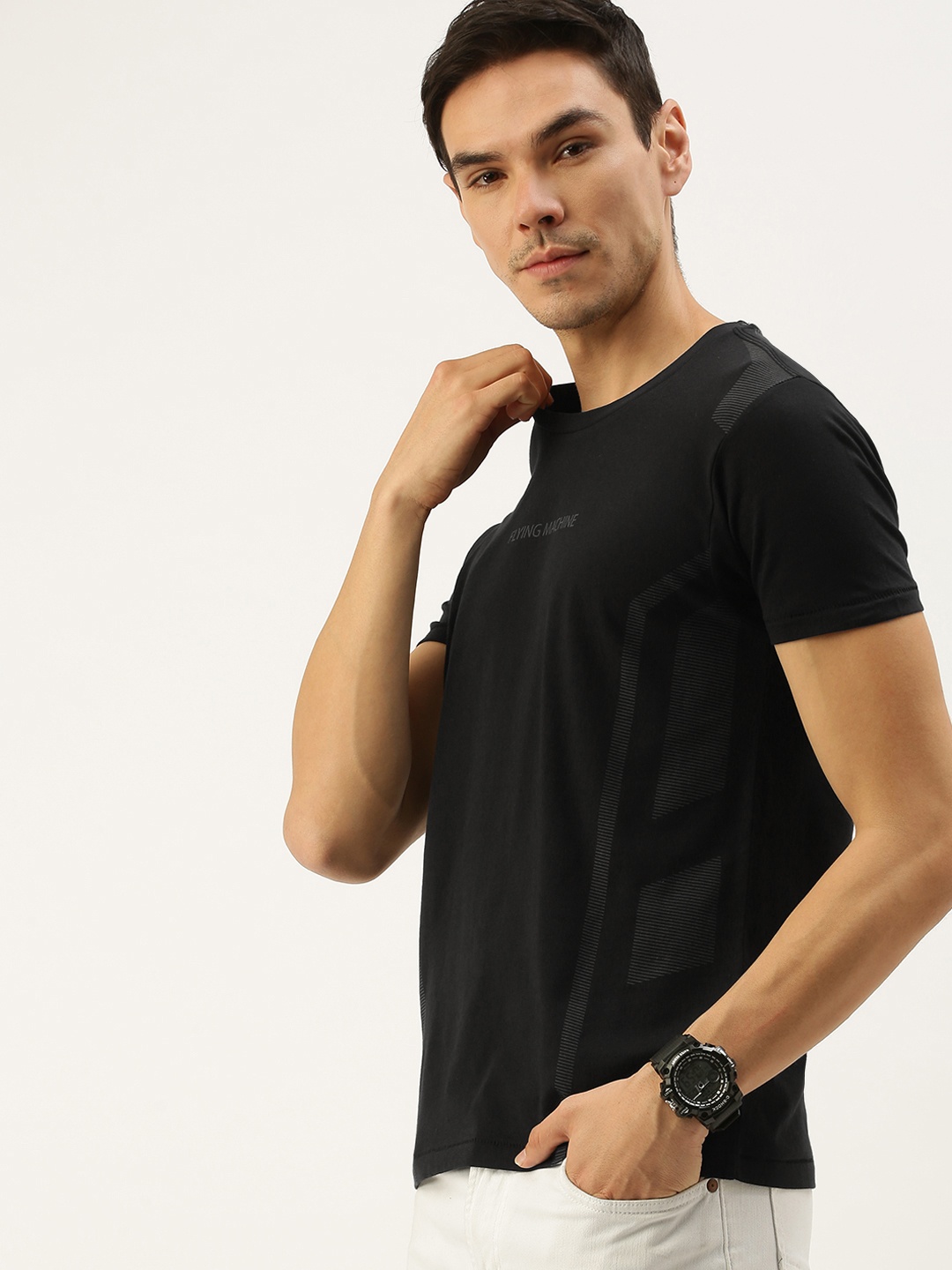 

Flying Machine Men Black Round Neck Pure Cotton T-shirt