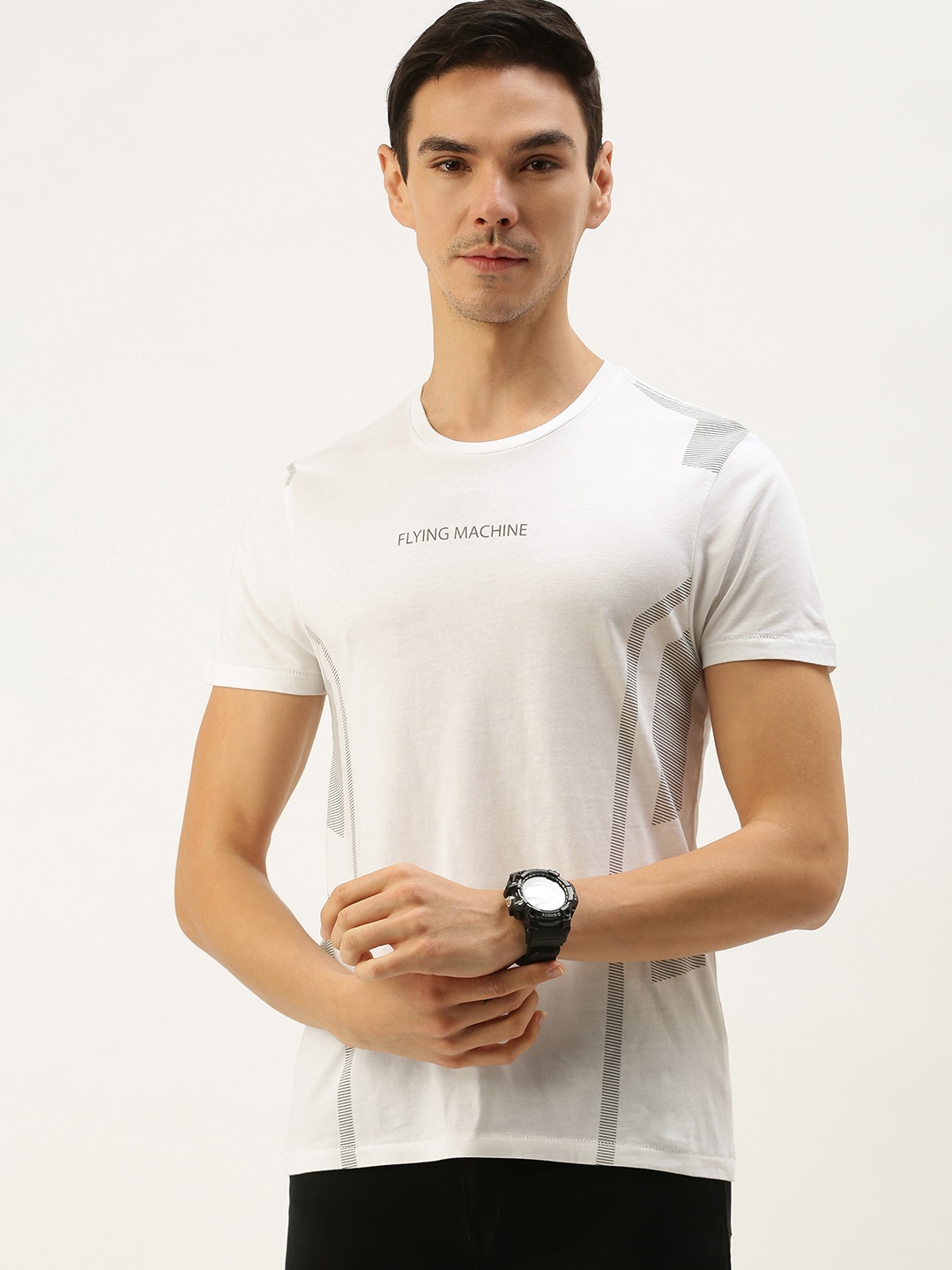 

Flying Machine Men White Printed Pure Cotton T-shirt