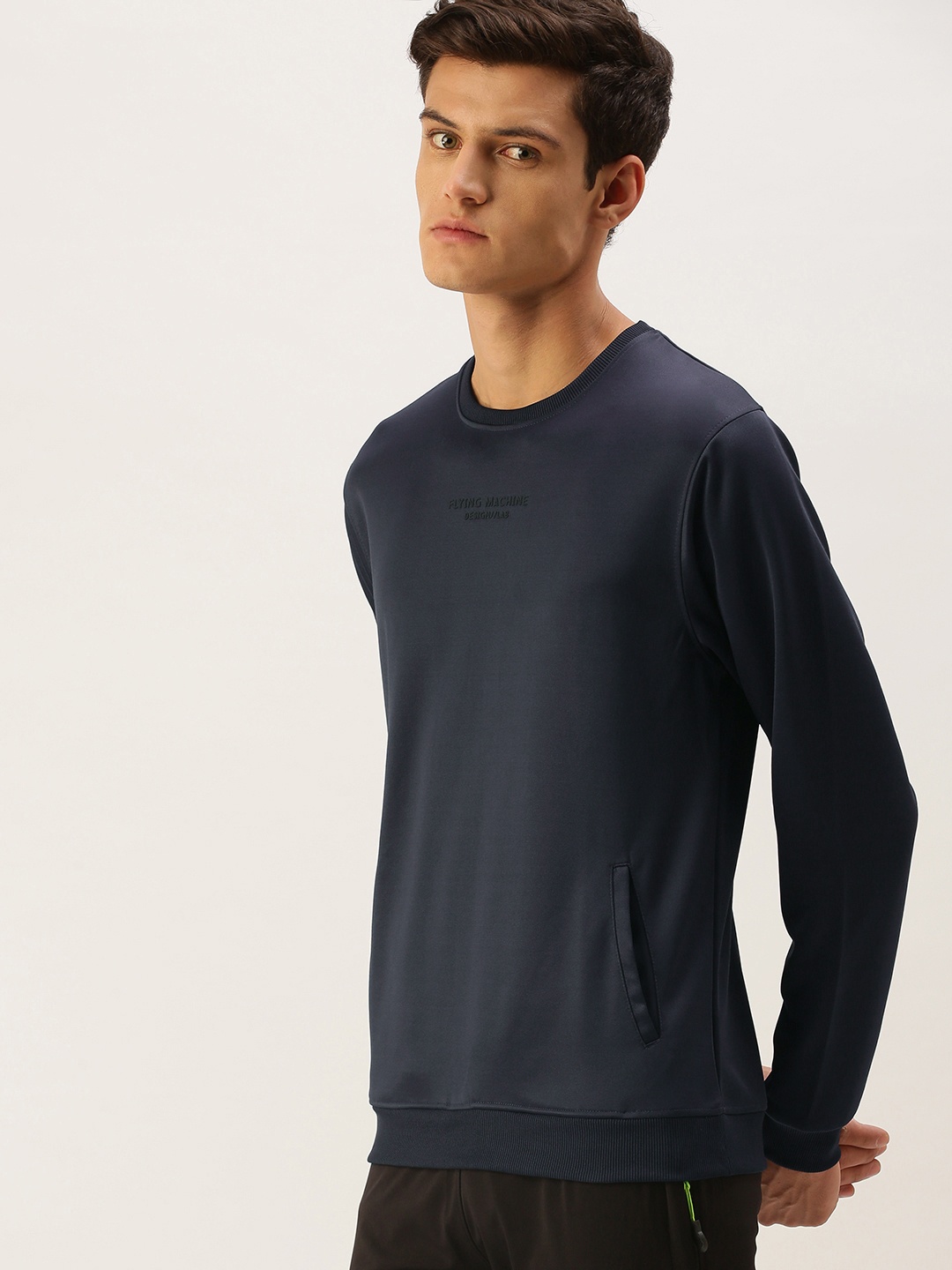 

Flying Machine Men Navy Blue Solid Sweatshirt