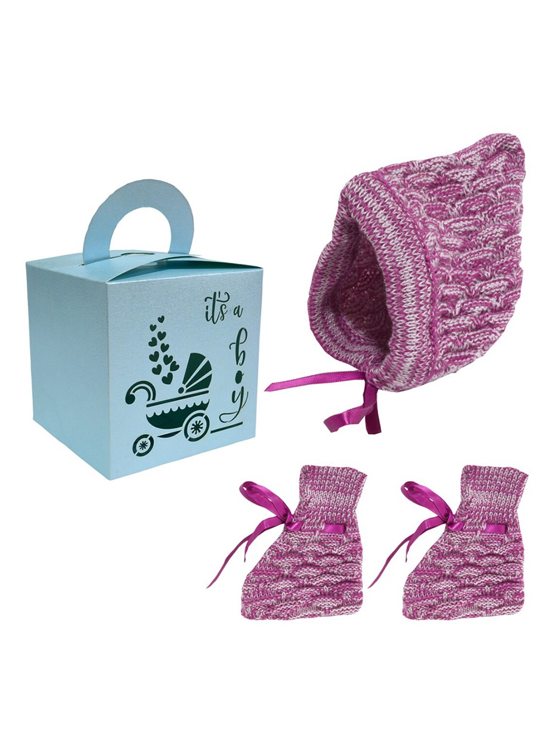 

Little Angels Infants Boys Magenta Pink & White Self-Design Caps & Socks Gift Set