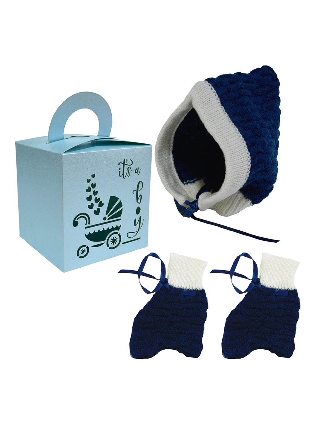 

Little Angels Infants Boys Navy Blue & White Self-Design Caps & Socks Gift Set