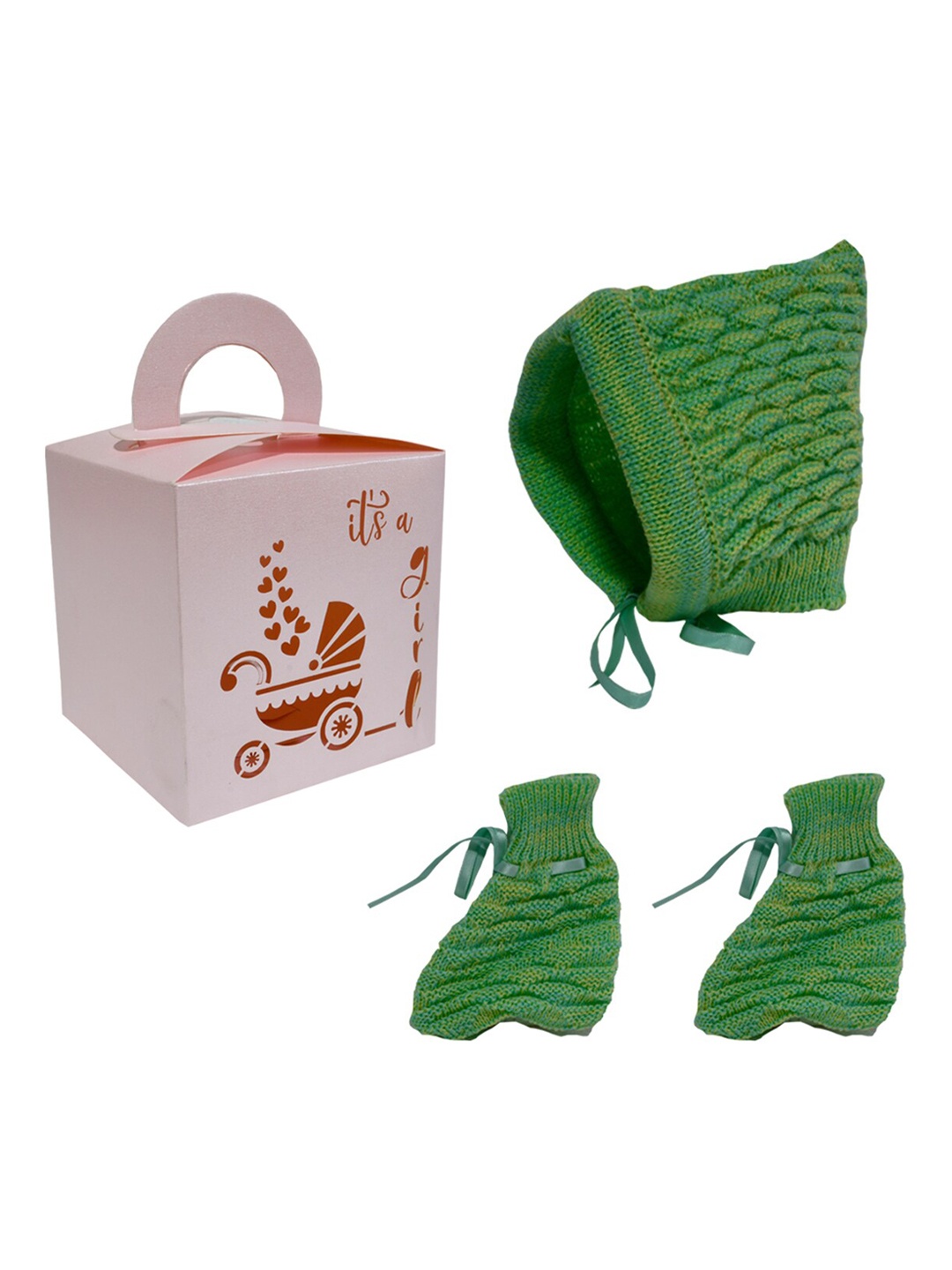 

Little Angels Infants Boys Lime Green Self-Design Caps & Socks Gift Set