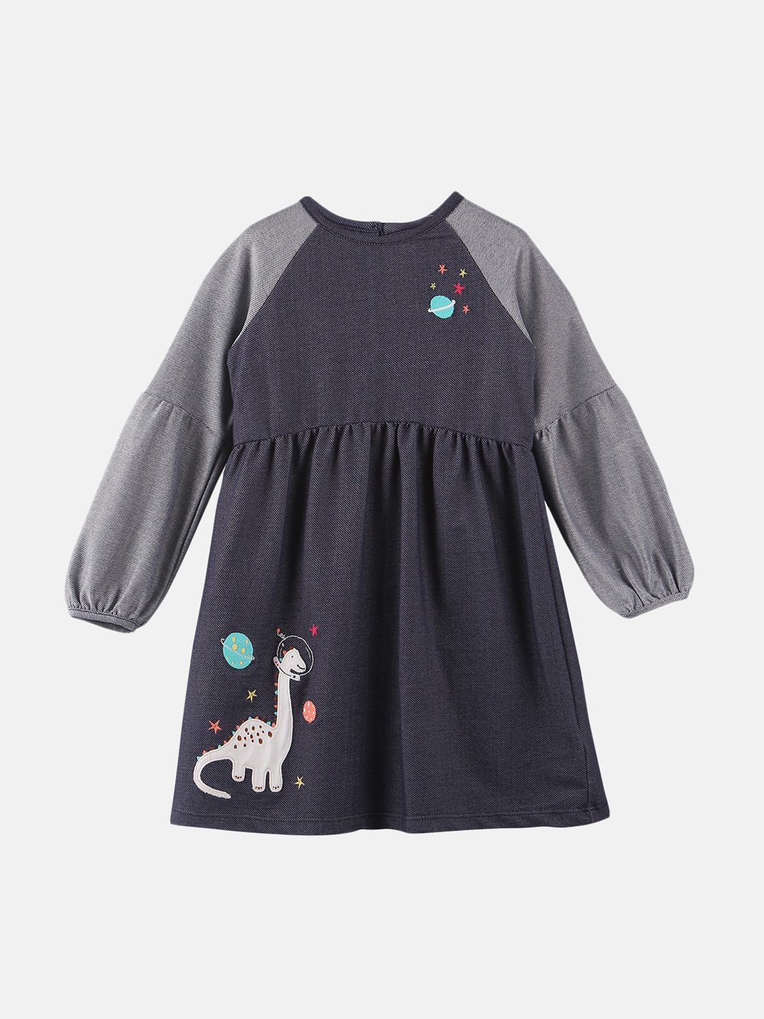 

Beebay Girls Navy Blue & Grey Embroidered A-Line Dress