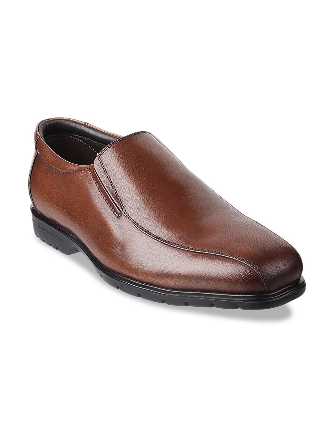 

J.FONTINI Men Tan Brown Solid Leather Slip on Shoes