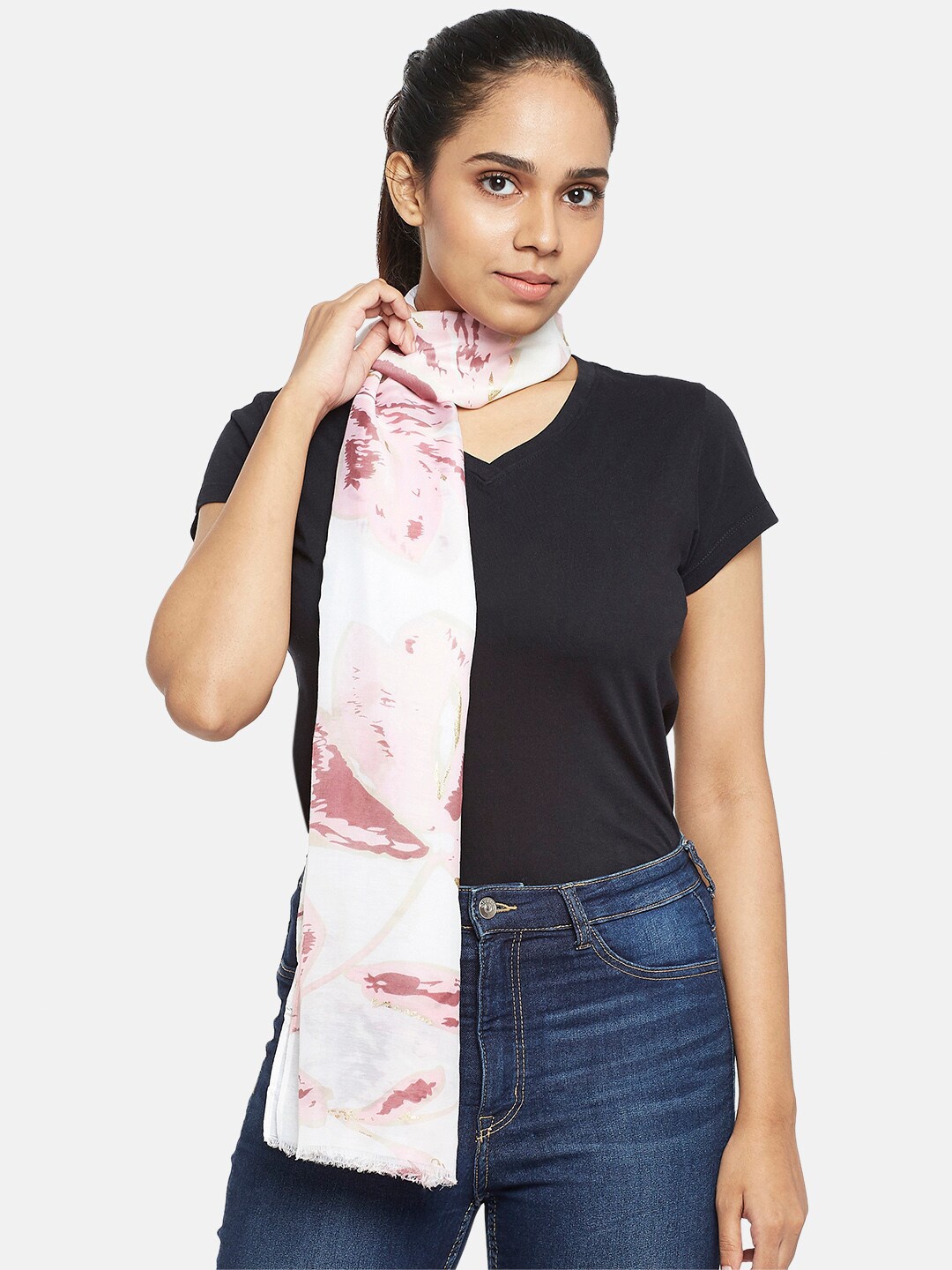 

Honey by Pantaloons Women Off White & Pink Floral Printed Scarf