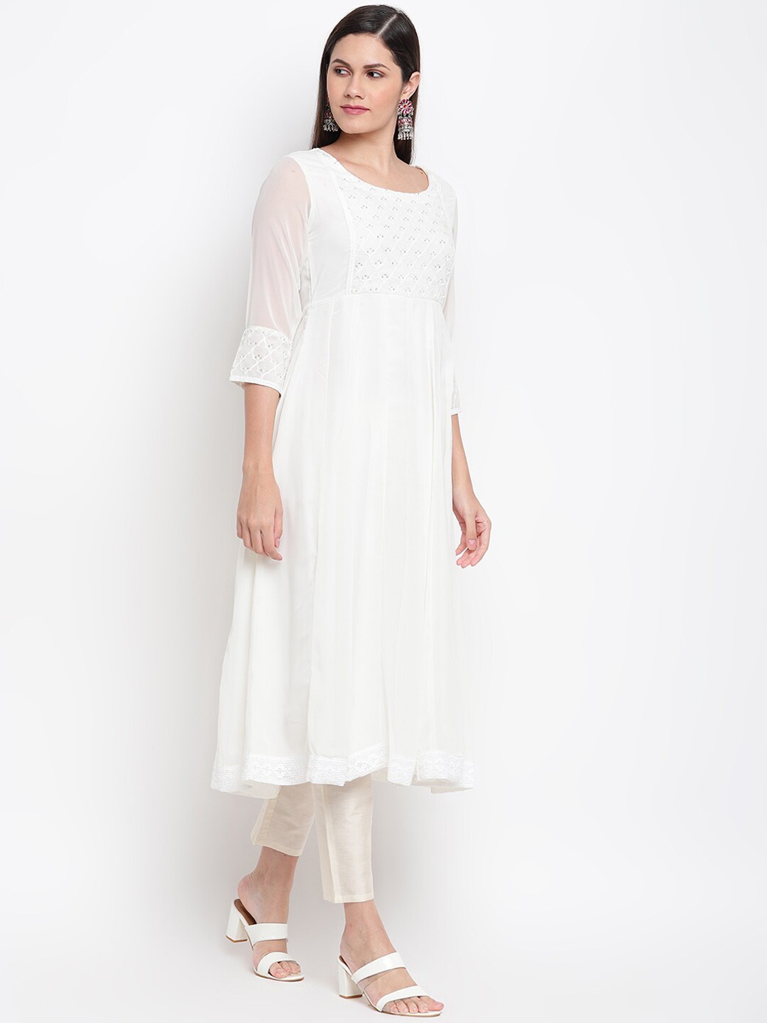 

IMARA Women White Regular Kurti with Trousers