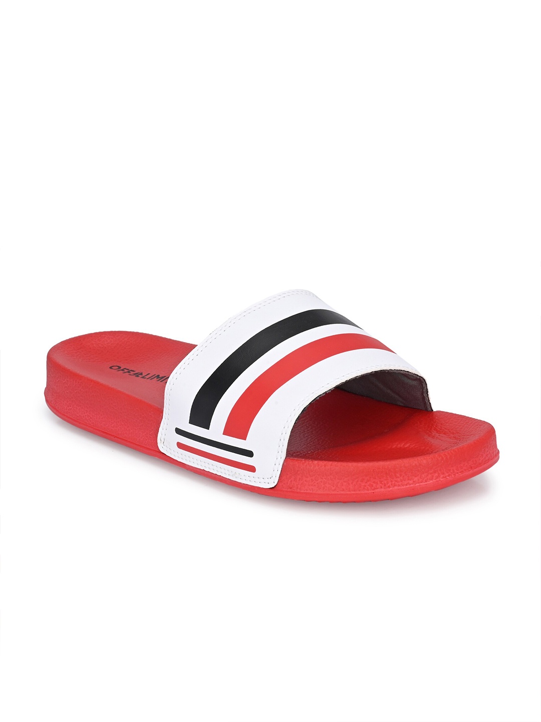 

OFF LIMITS Men White & Red Striped Sliders