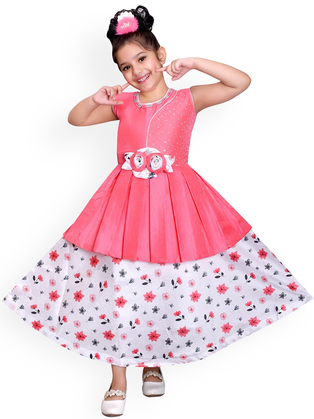 

SKY HEIGHTS Pink & White Floral Satin Maxi Dress