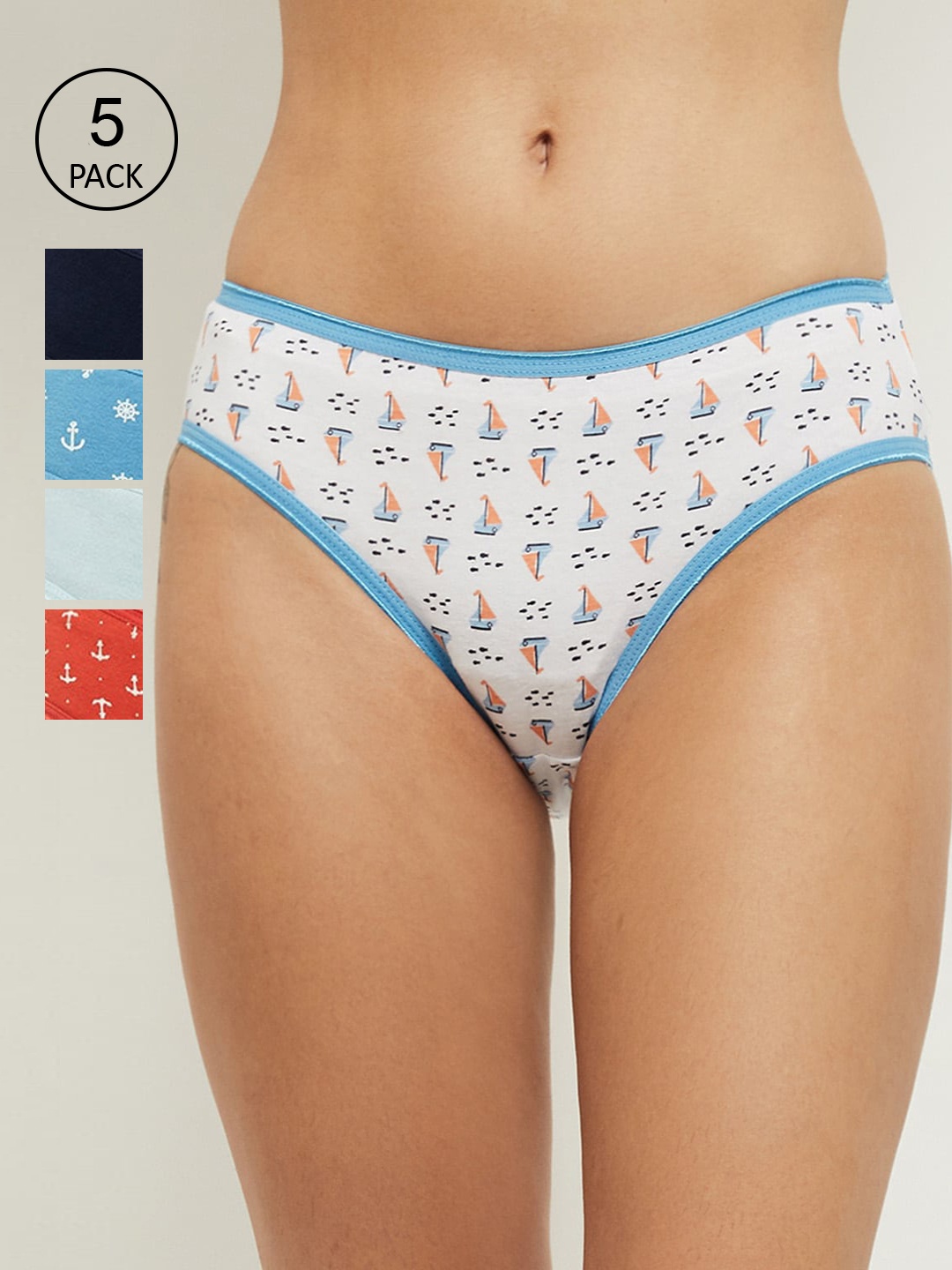 

max Women Pack Of 5 Pure Cotton Hipster Briefs SU215PKLH05BLUE, Blue