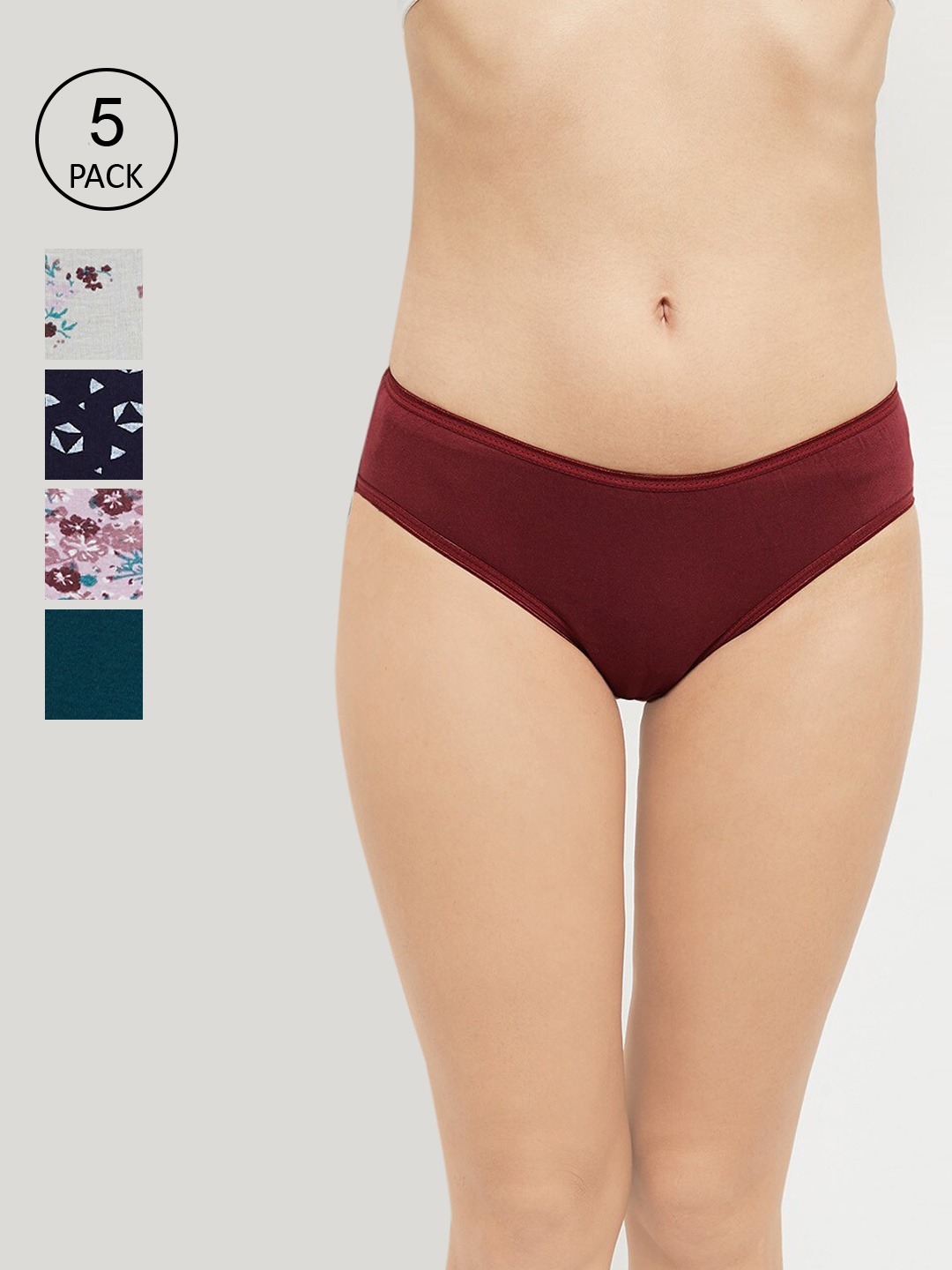 

max Women Pack of 5 Printed Pure Cotton Hipster Briefs SU215PKLH03NAVY, Navy blue