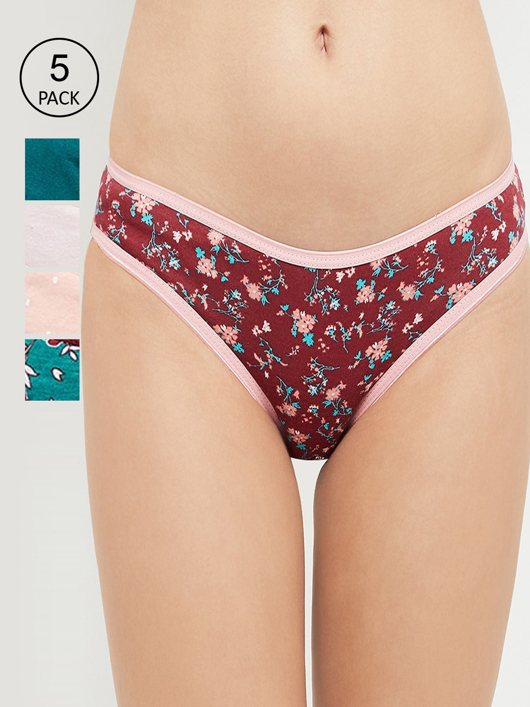 

max Women Pack Of 5 Pure Cotton Hipster Briefs, Pink