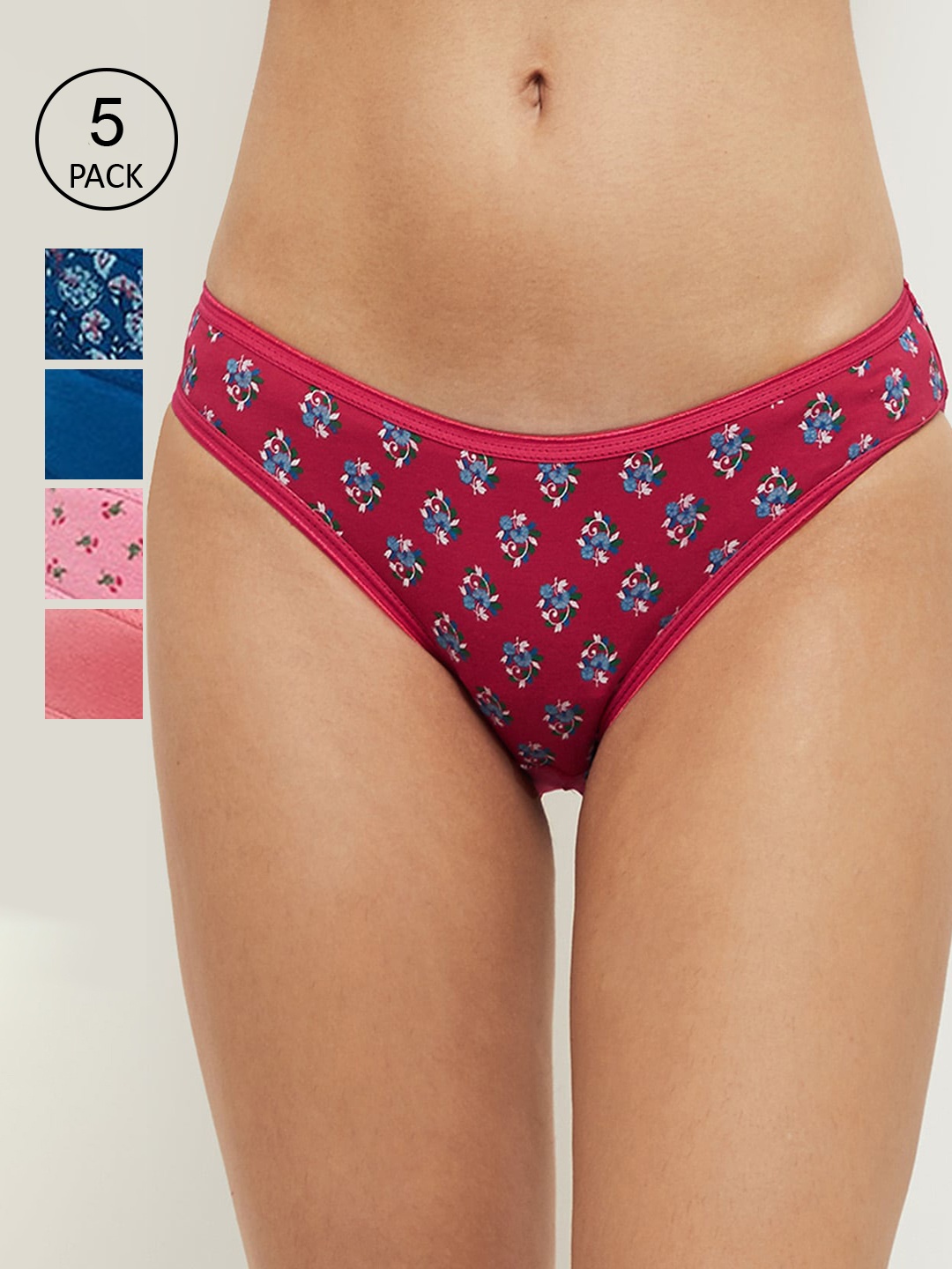 

max Women Pack Of 5 Printed Pure Cotton Hipster Briefs SU215PKBK02BUBBLEGUM, Pink