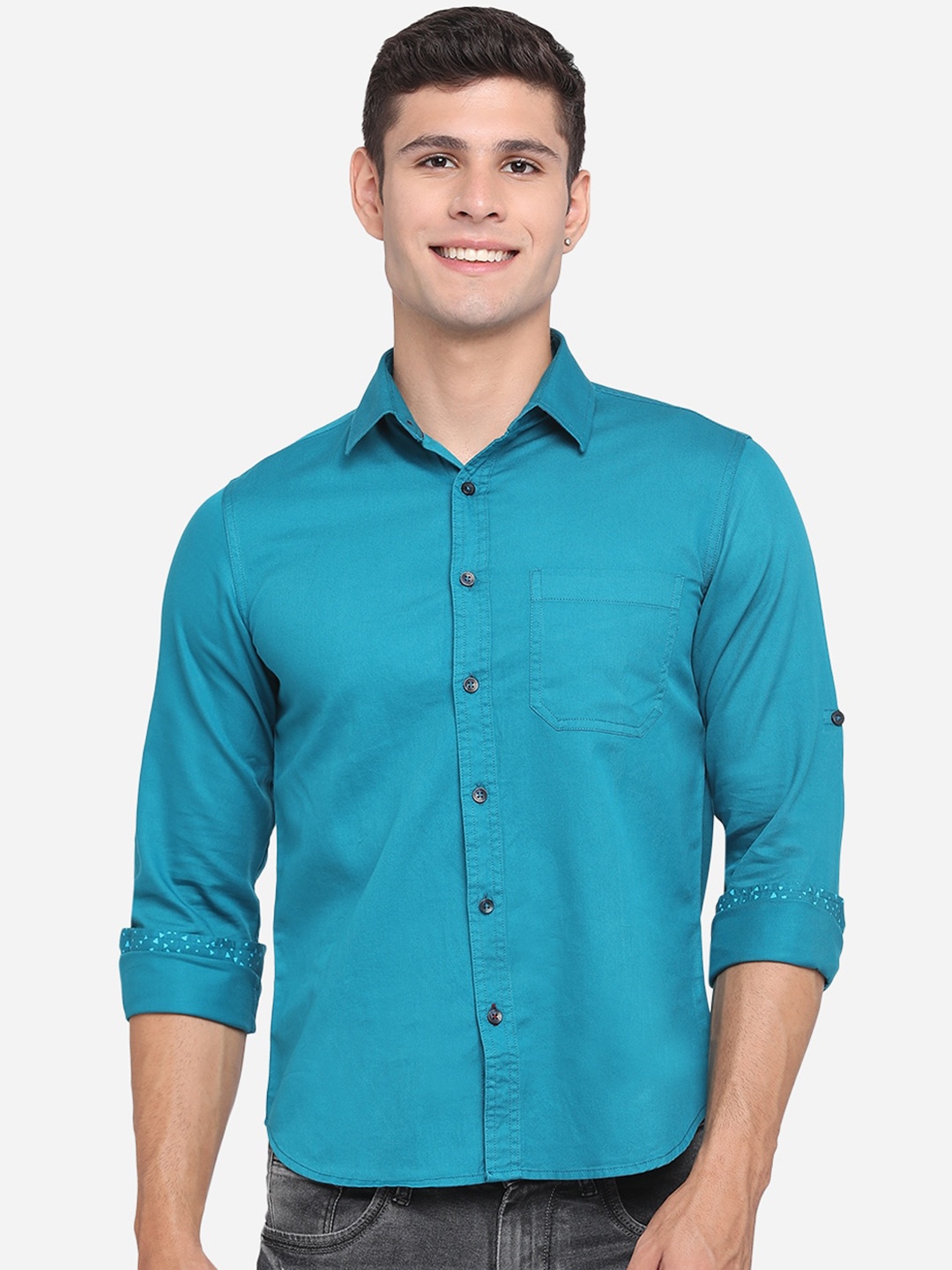 

Greenfibre Men Blue Classic Slim Fit Opaque Pure Cotton Casual Shirt