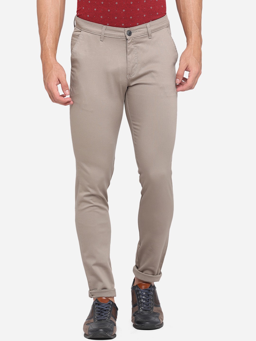 

Greenfibre Men Grey Slim Fit Easy Wash Pure Cotton Trousers