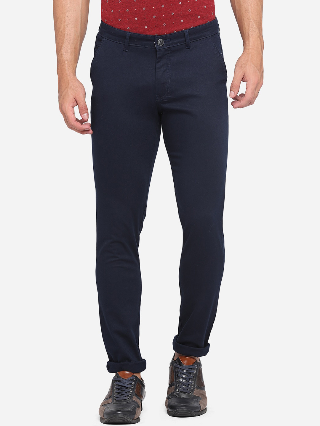 

Greenfibre Men Navy Blue Slim Fit Easy Wash Chinos Trousers
