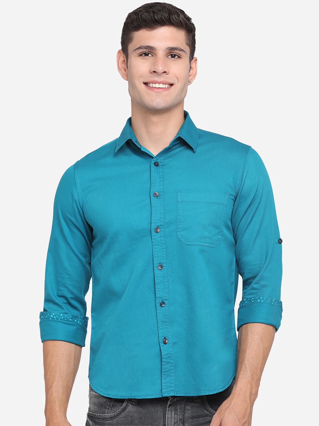 

Greenfibre Men Blue Classic Slim Fit Opaque Casual Shirt