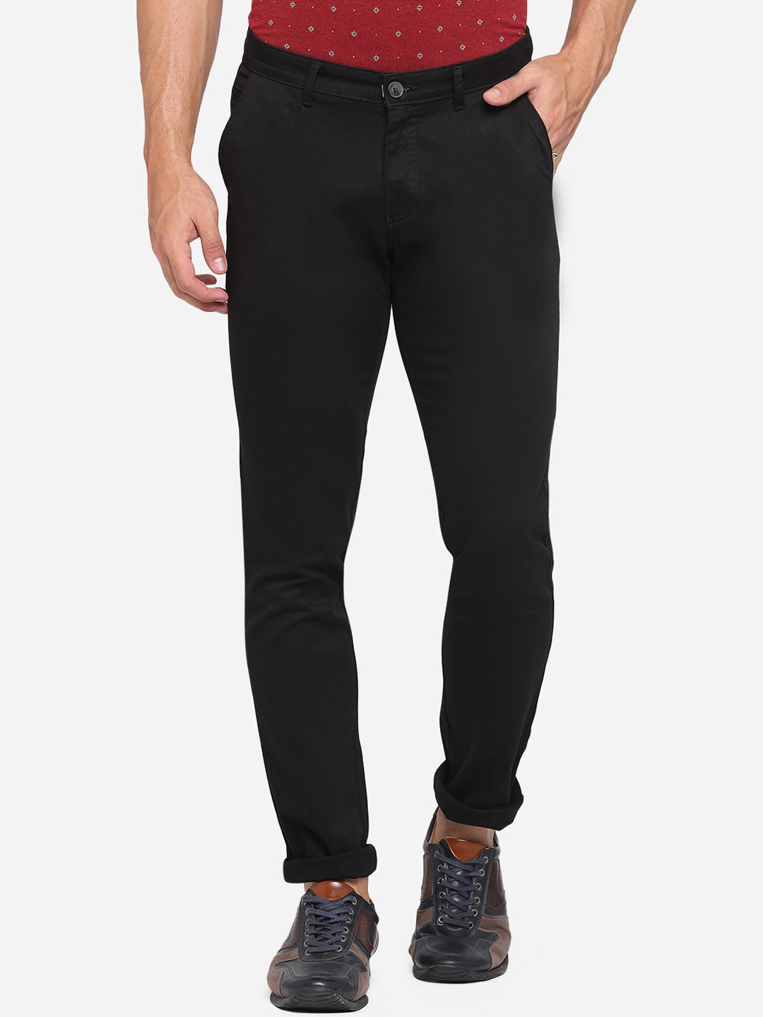 

Greenfibre Men Black Slim Fit Easy Wash Chinos Trousers