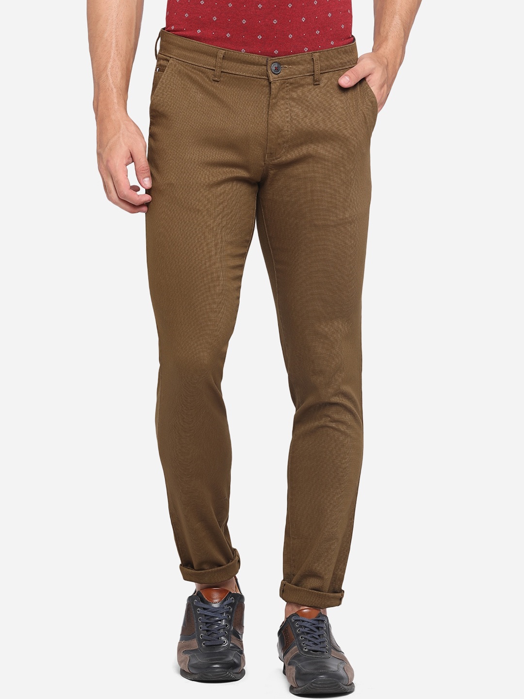 

Greenfibre Men Khaki Slim Fit Easy Wash Pure Cotton Chinos Trousers