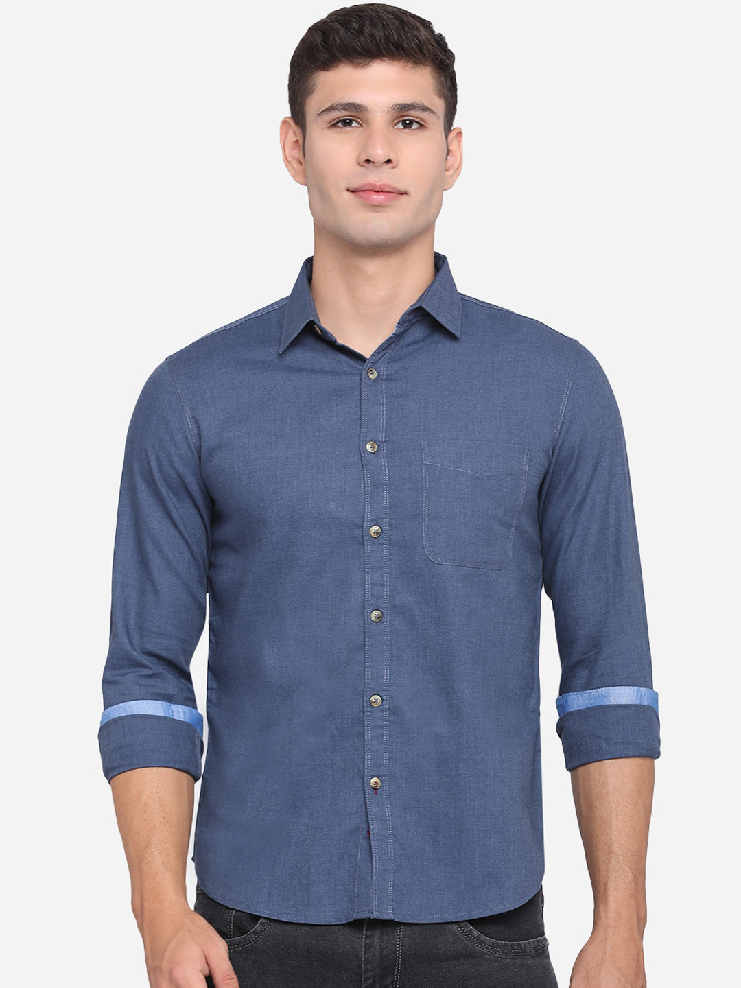 

Greenfibre Men Blue Classic Slim Fit Opaque Pure Cotton Casual Shirt