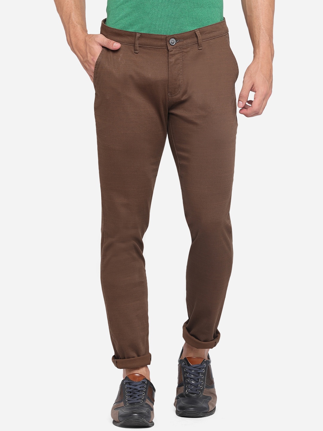 

Greenfibre Men Brown Slim Fit Easy Wash Pure Cotton Chinos Trousers