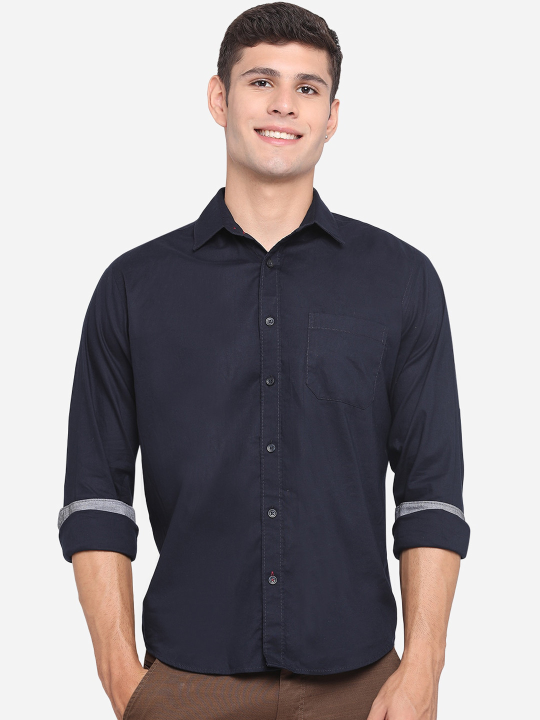 

Greenfibre Men Navy Blue Classic Slim Fit Pure Cotton Casual Shirt