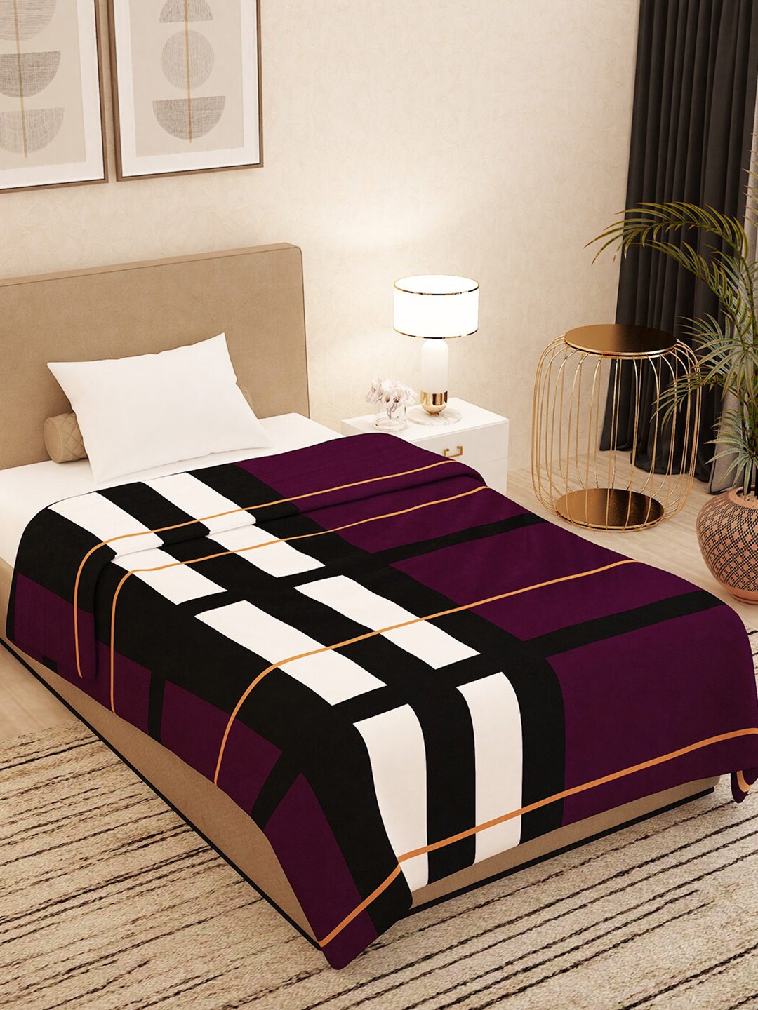 

Story@home Magenta & White Checked AC Room 300 GSM Single Bed Blanket