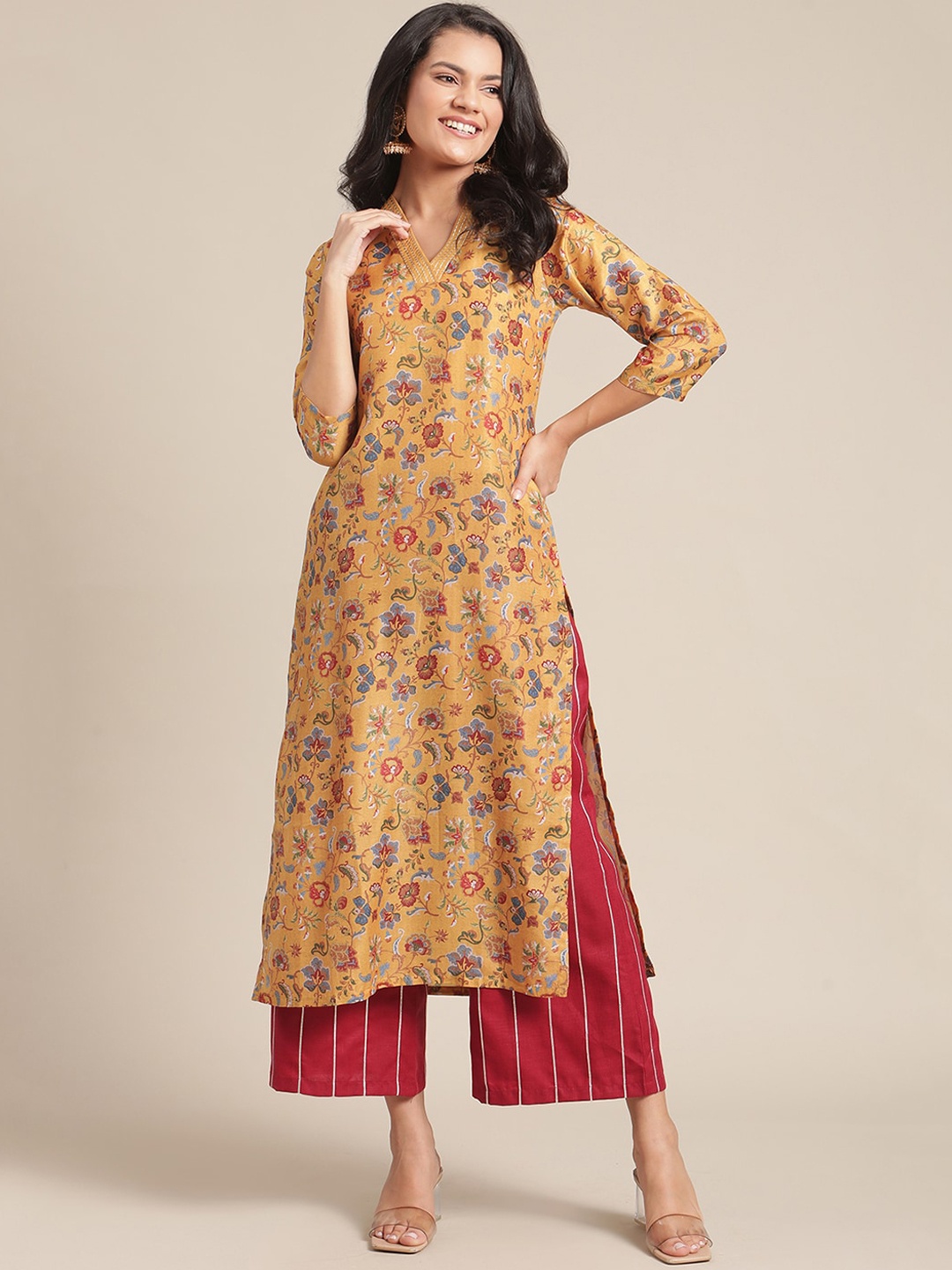 

Varanga Women Mustard Yellow Floral Printed Kurta