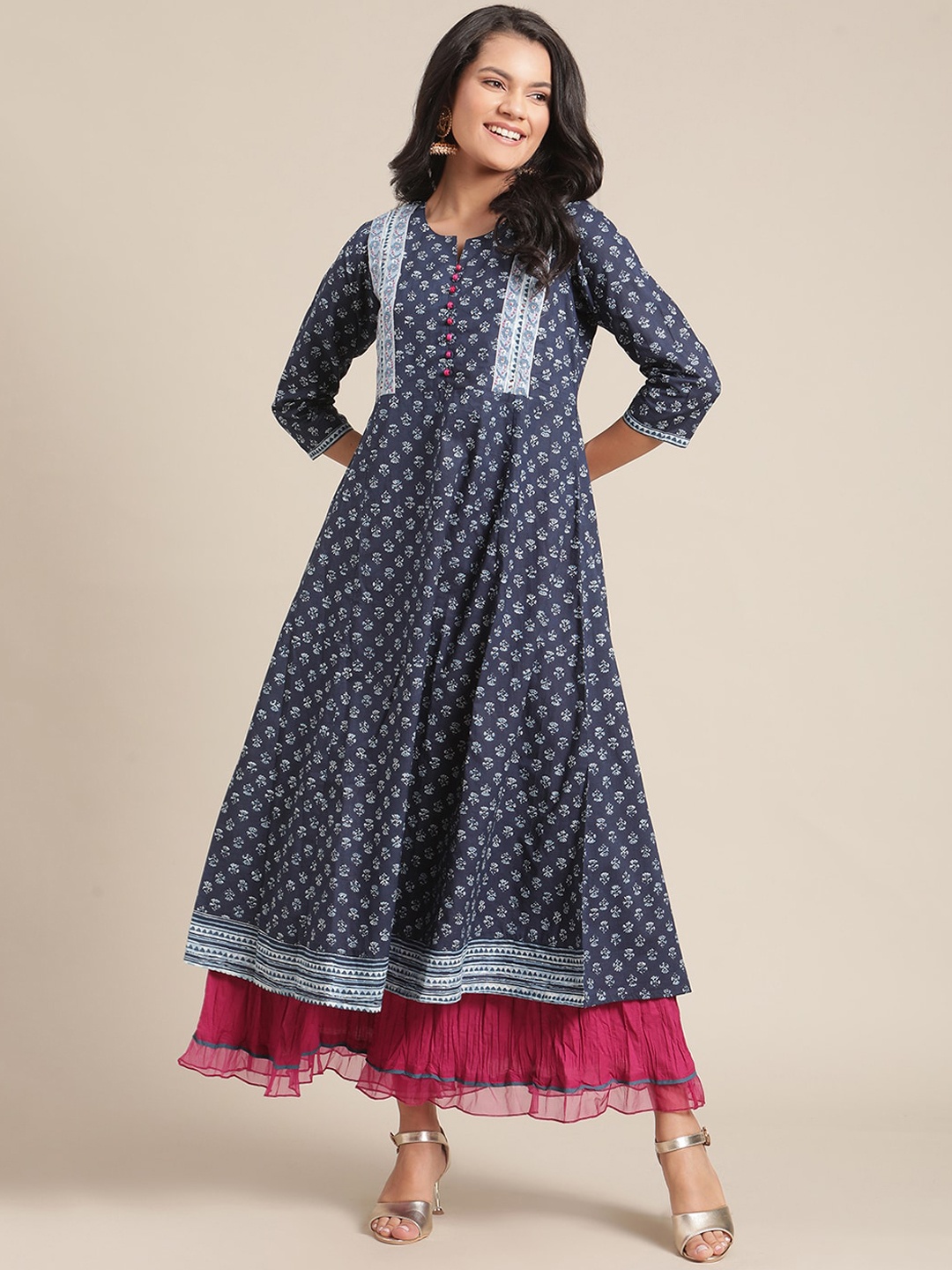 

Varanga Women Blue Ethnic Motifs Printed Anarkali Kurta