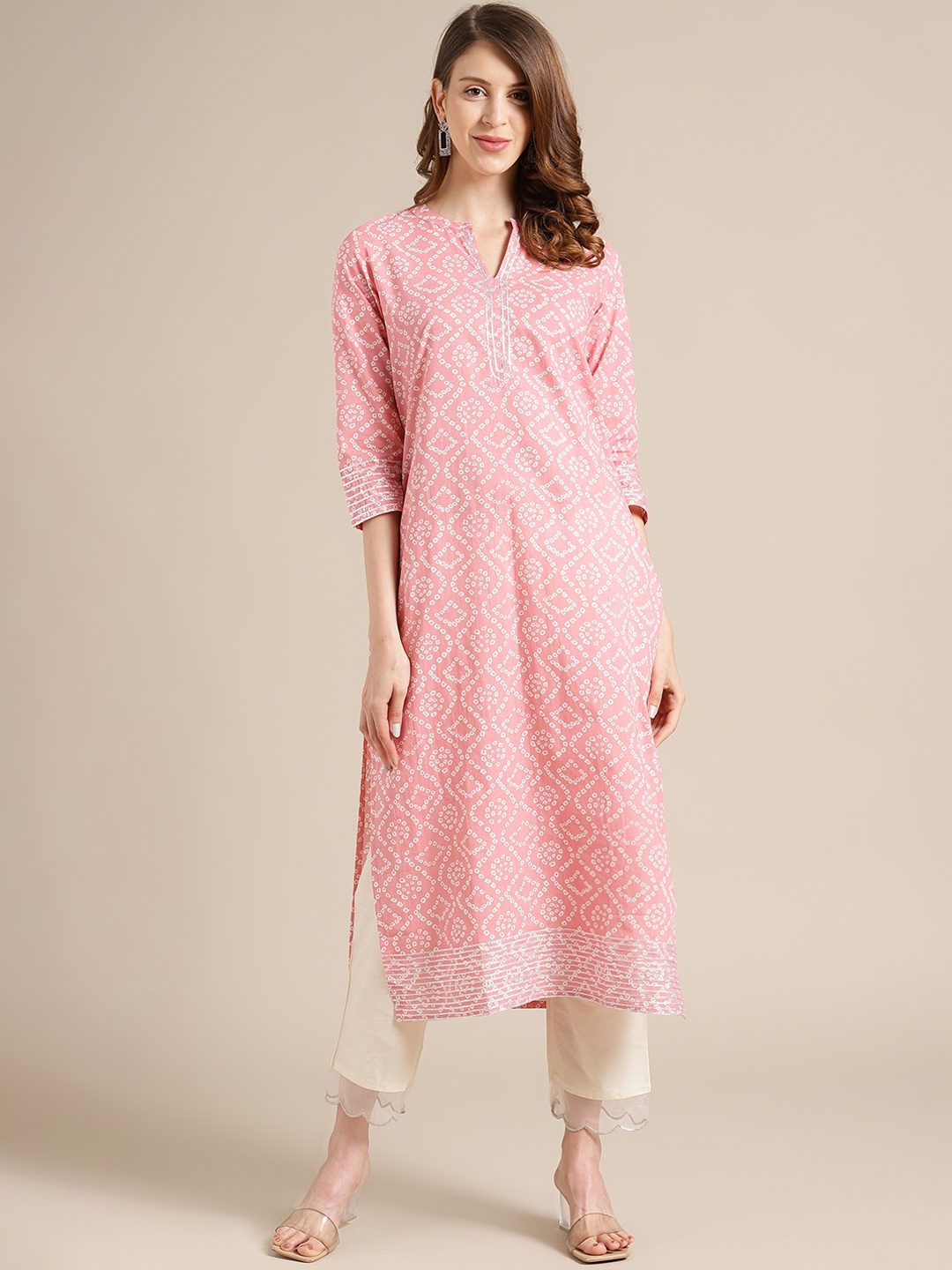 

Varanga Women Pink Geometric Printed Gotta Patti Kurta