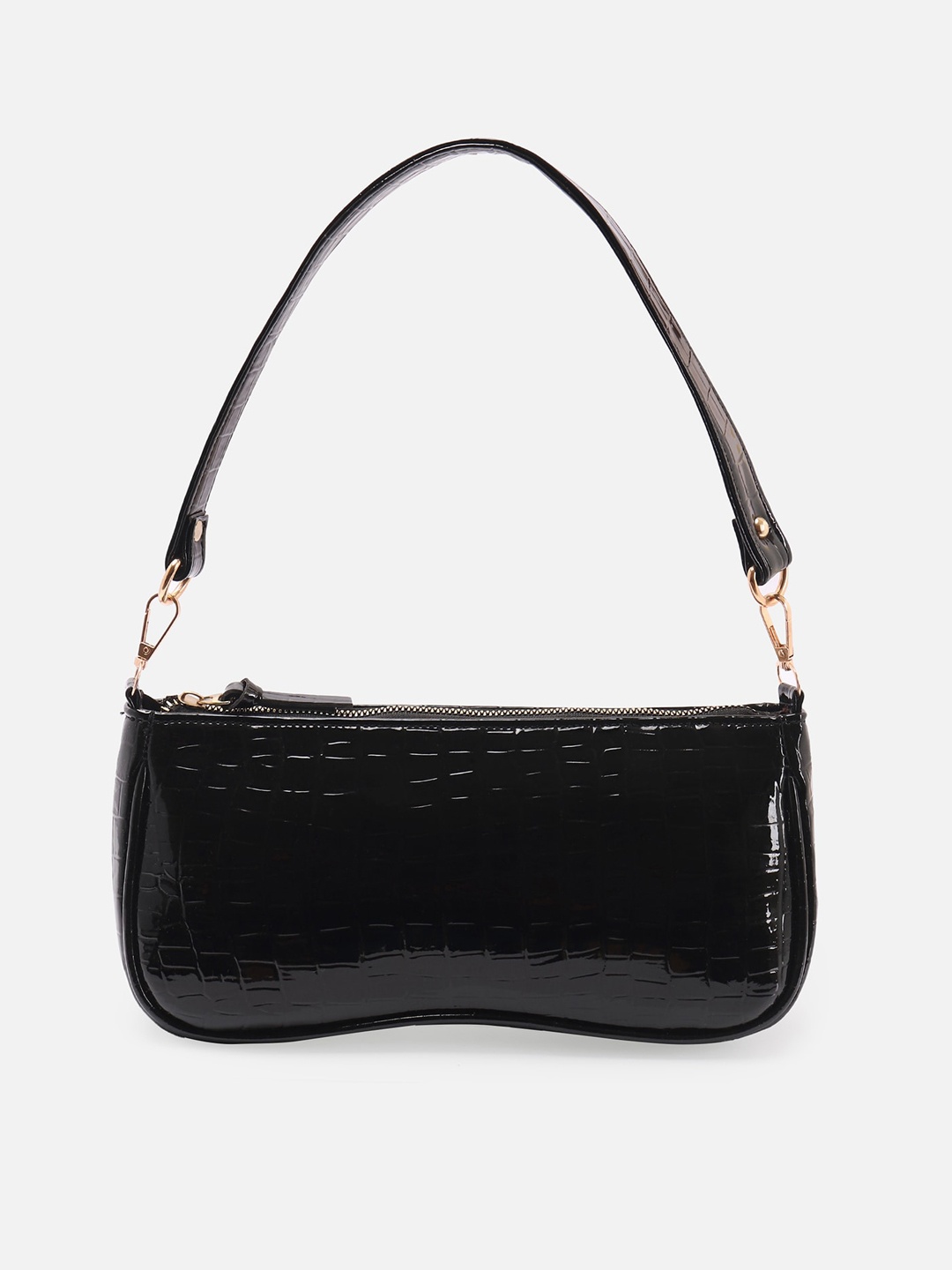 

ATHLISIS Black Animal Textured PU Structured Handheld Bag