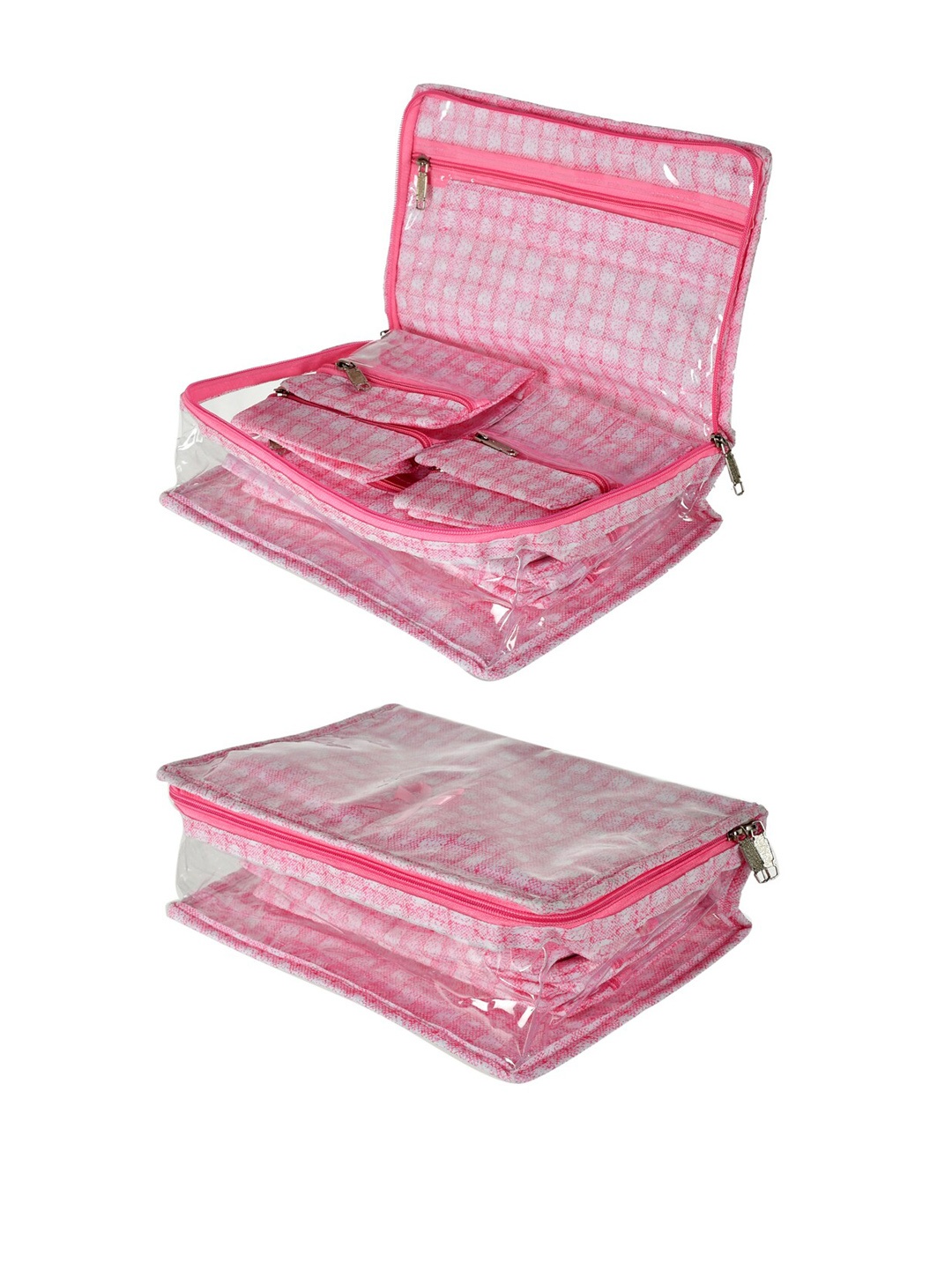 

Kuber Industries Set Of 2 Pink & White Printed Jewellery Organisers