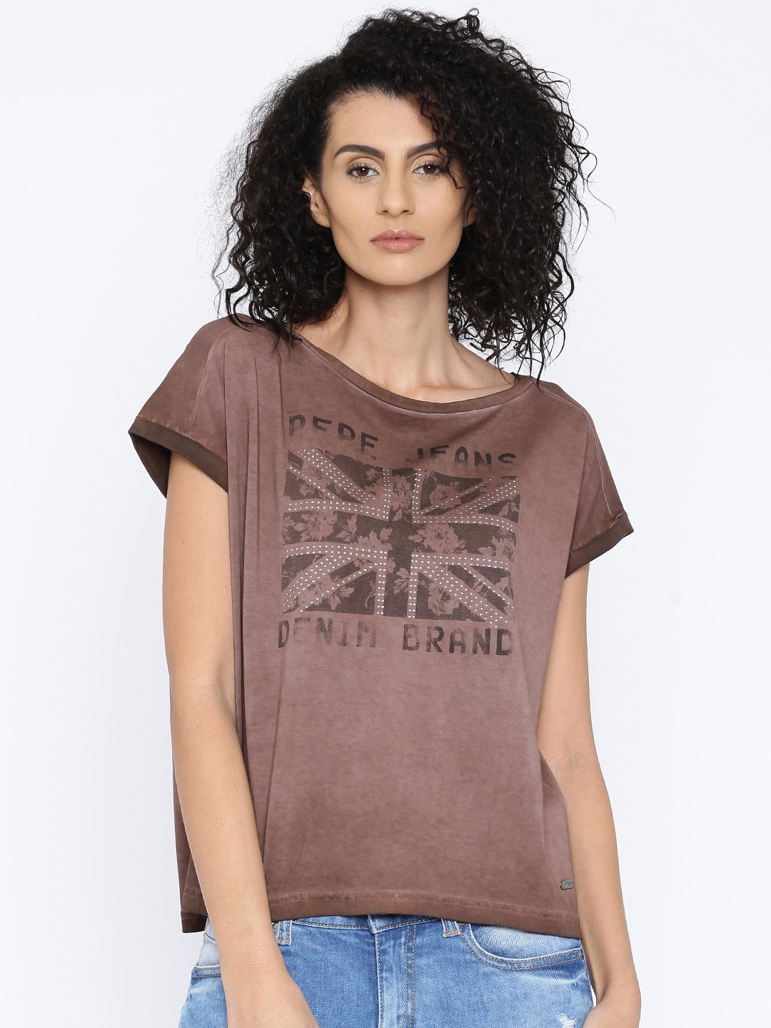 

Pepe Jeans Women Burgundy Printed Round Neck Pure Cotton T-shirt