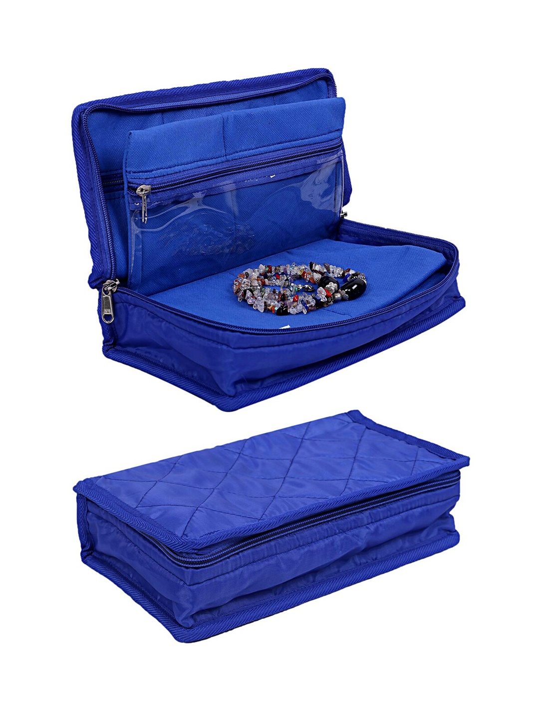 

Kuber Industries Set Of 2 Blue Solid Water-Resistant Jewellery Organisers