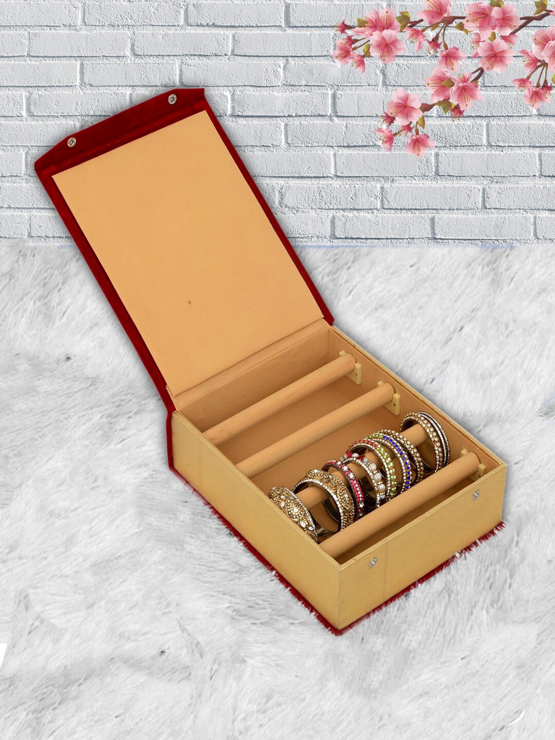 

Kuber Industries Red & Beige Solid Wooden Jewellery Organiser