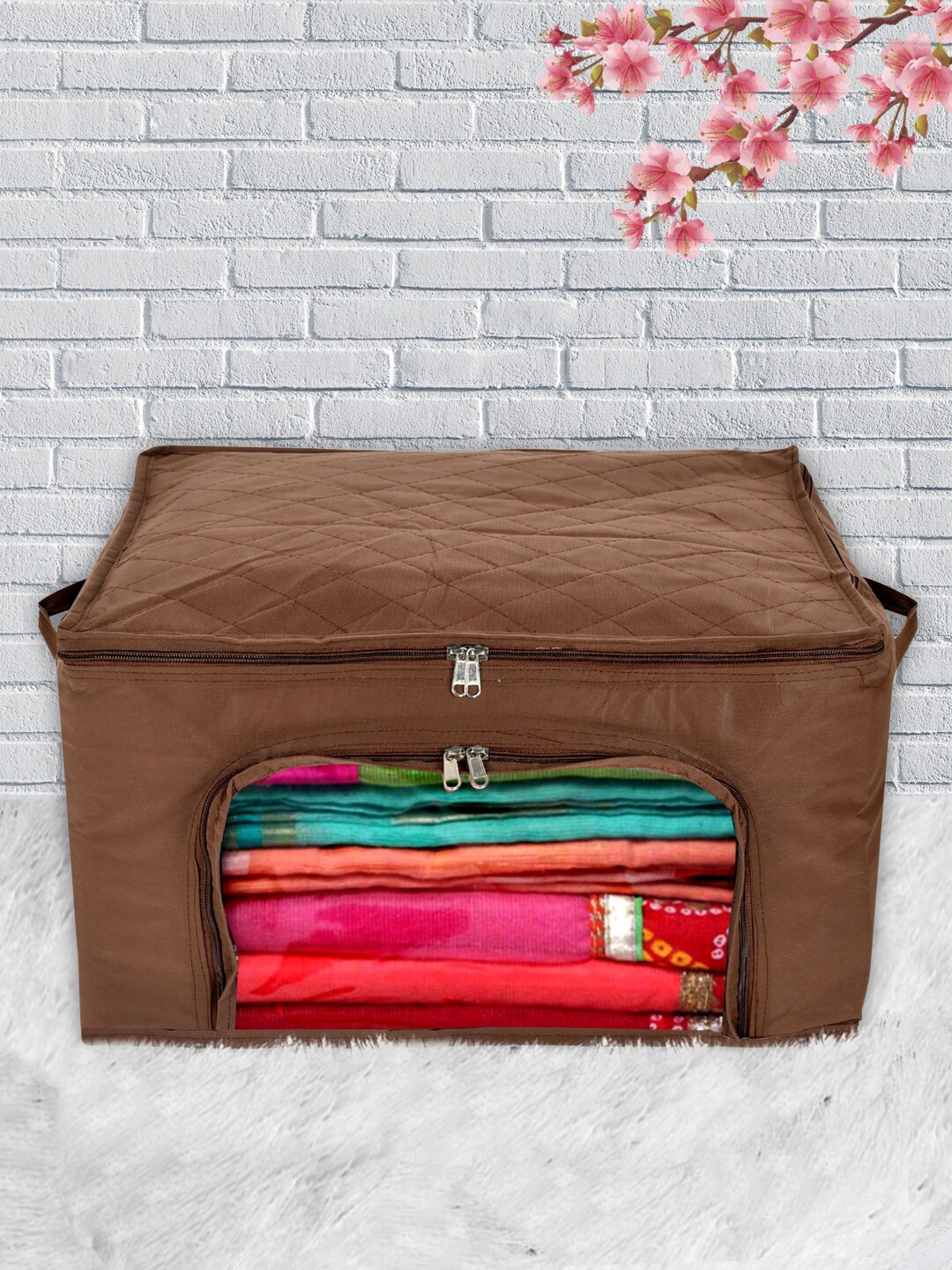 

Kuber Industries Brown Solid Under Bed Foldable Organizers