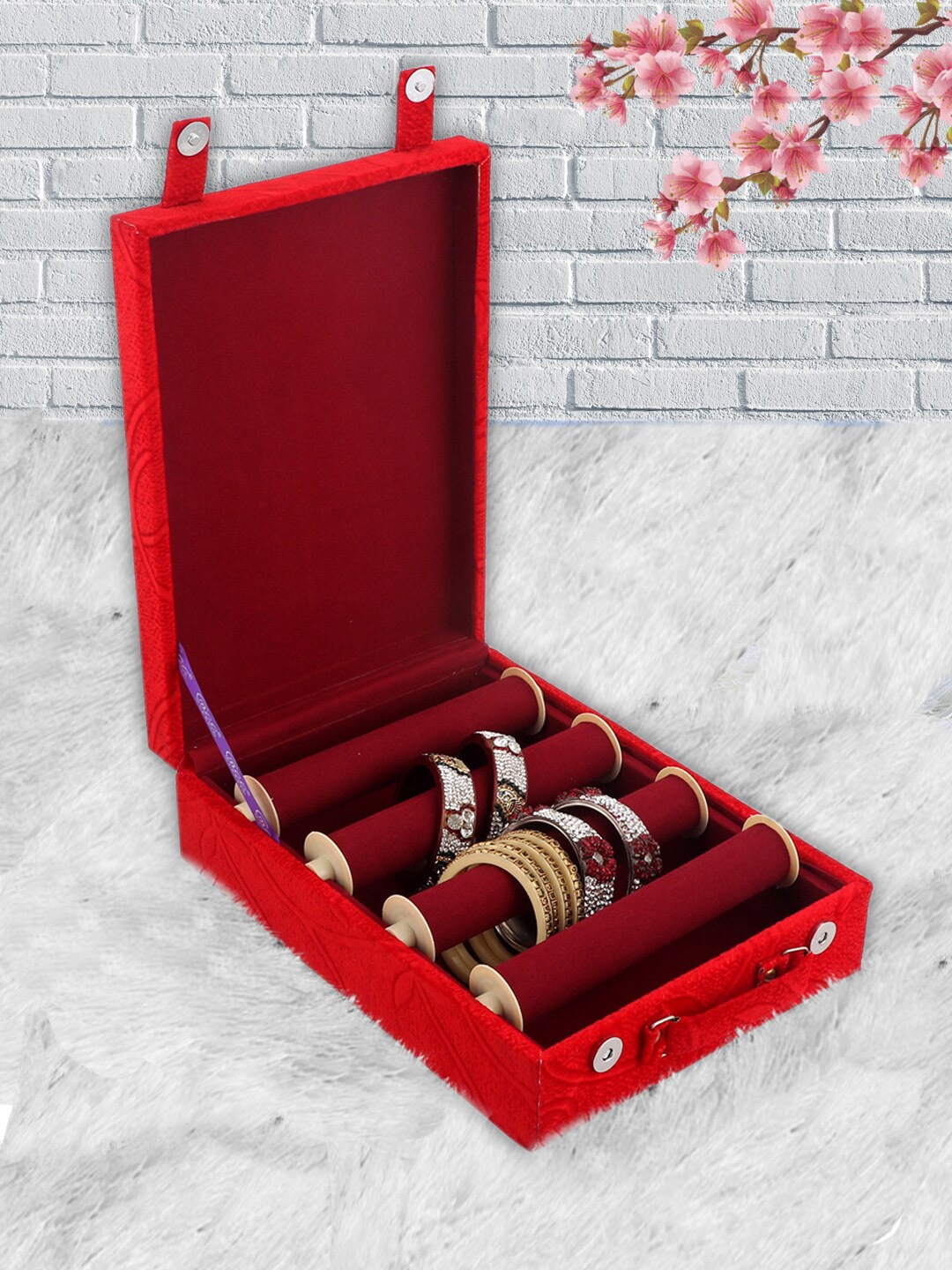 

Kuber Industries Maroon Self Design Wooden Bangle Storage Box With Lock System