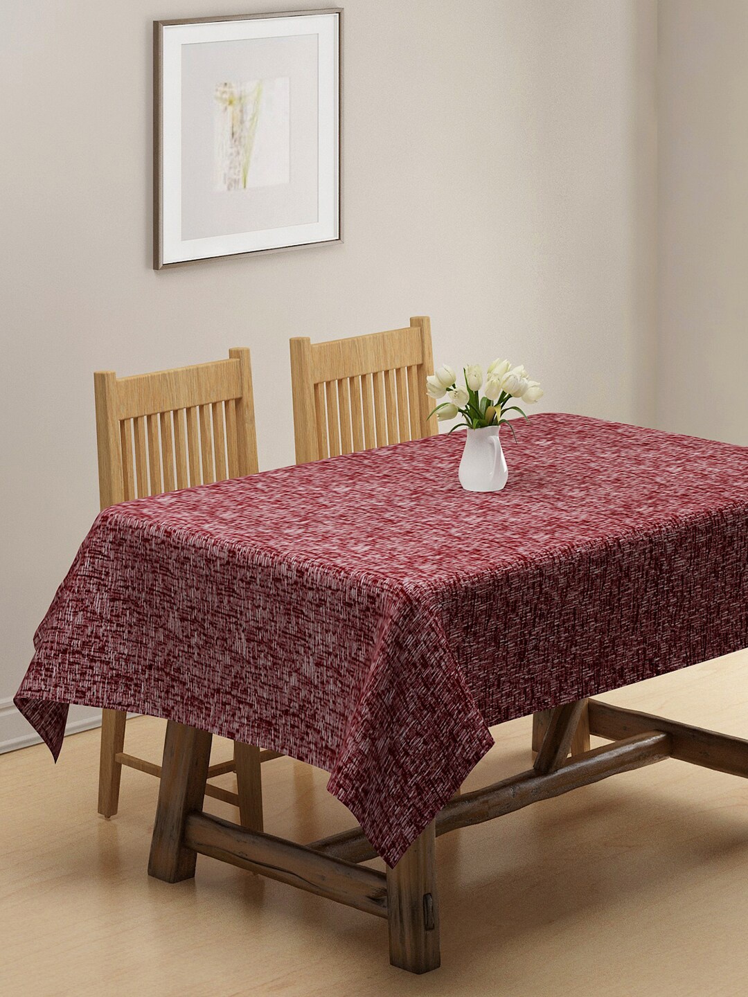 

KLOTTHE Maroon Woven Design Cotton 6-Seater Rectangular Table Cover