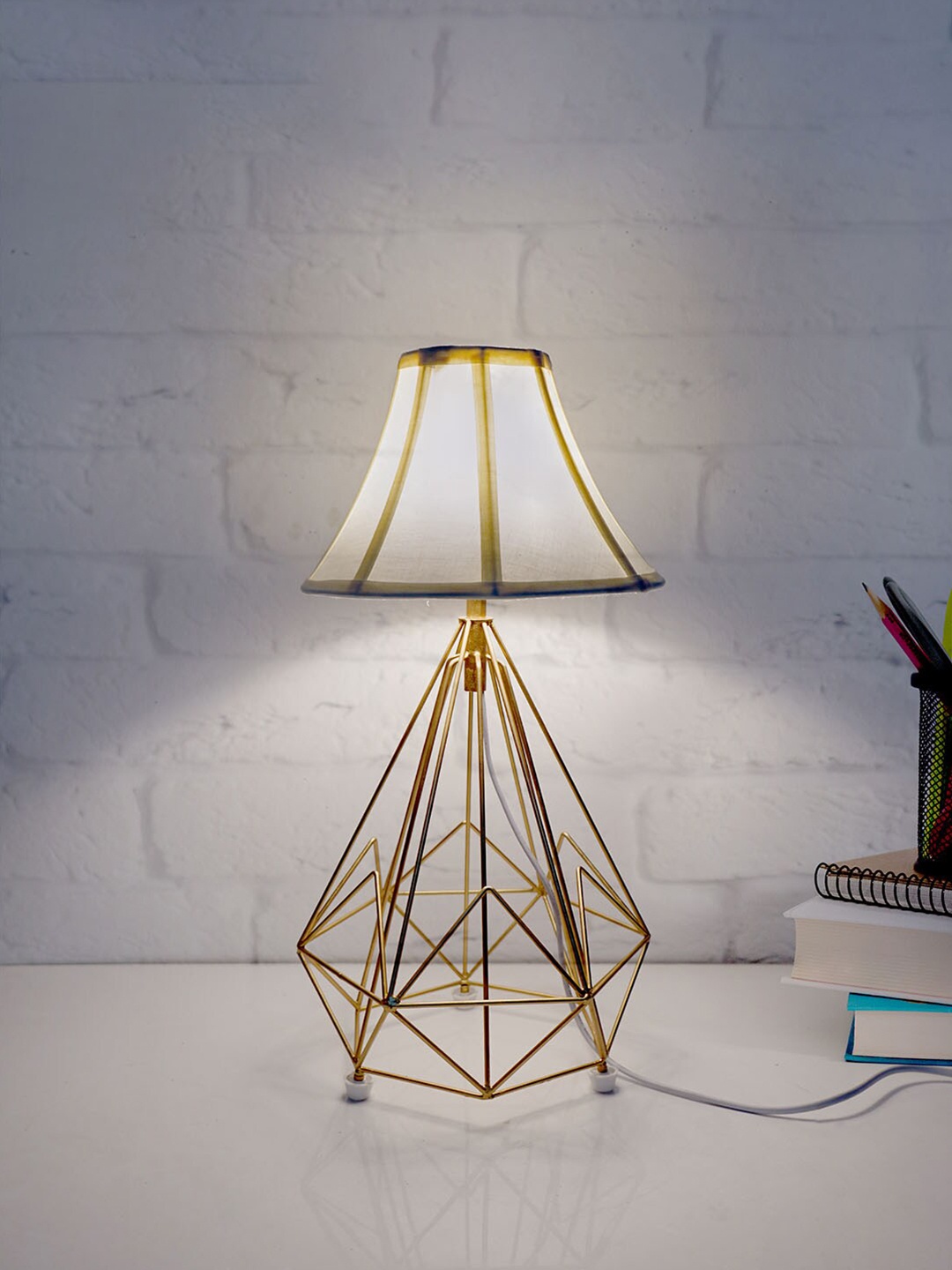 

Fos Lighting Gold-Toned & Grey Textured Contemporary Table Lamp